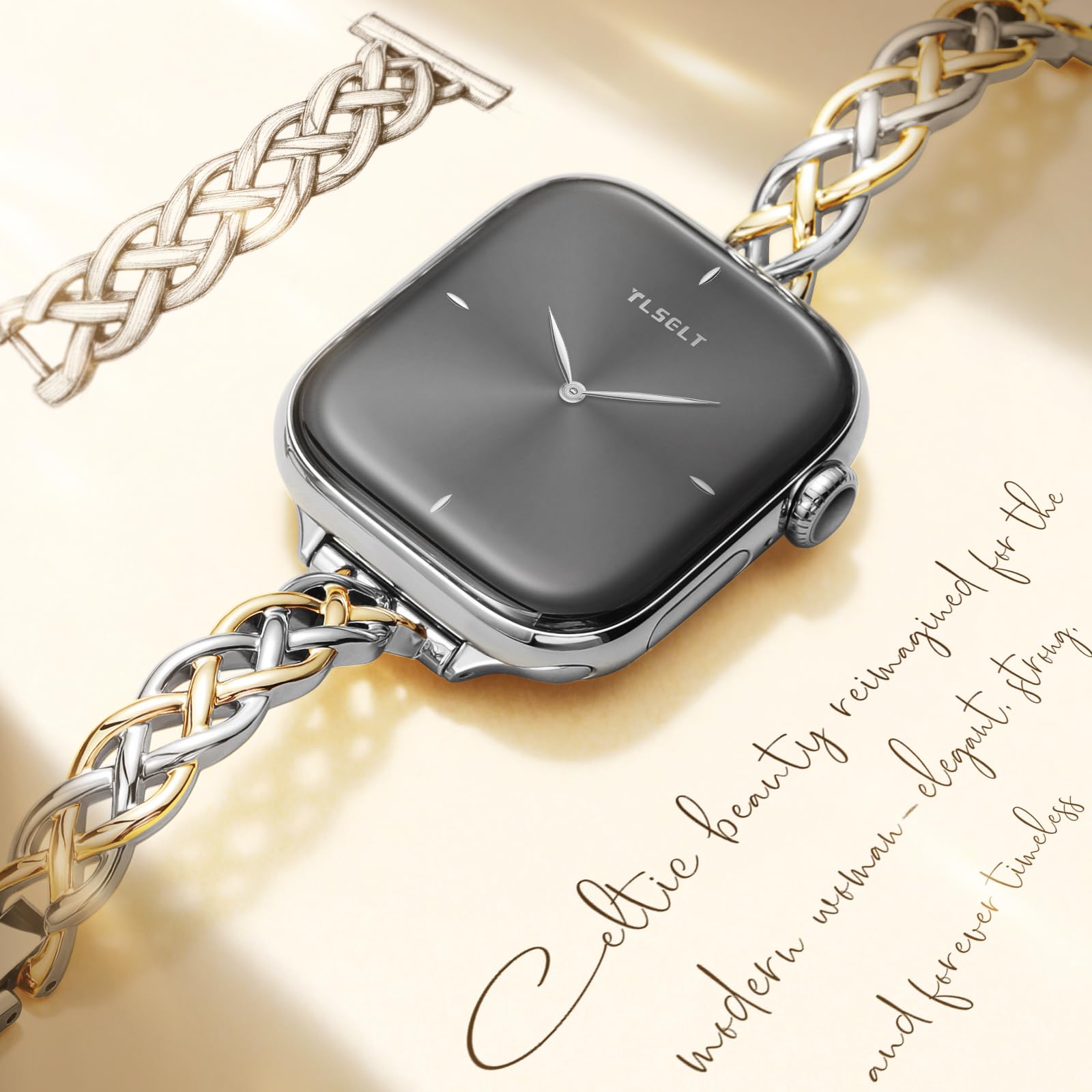 Silm Bracelet Compatible with Apple Watch Bands 38/40/41/42/44/45/46/49mm for Women, Celtic Thin Dressy Stainless Steel Metal Designer Fancy Strap for iWatch Series 11 10 9 8 7 6 5 4 3 SE Ultra — view 3