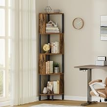 YATINEY 5-Tier Corner Shelf, Industrial Corner Storage Stand, Corner Bookshelf with Metal Frame, Freestanding Corner Shelf Stand for Living Room, Study, Bedroom, Rustic Brown and Black CJ11BR