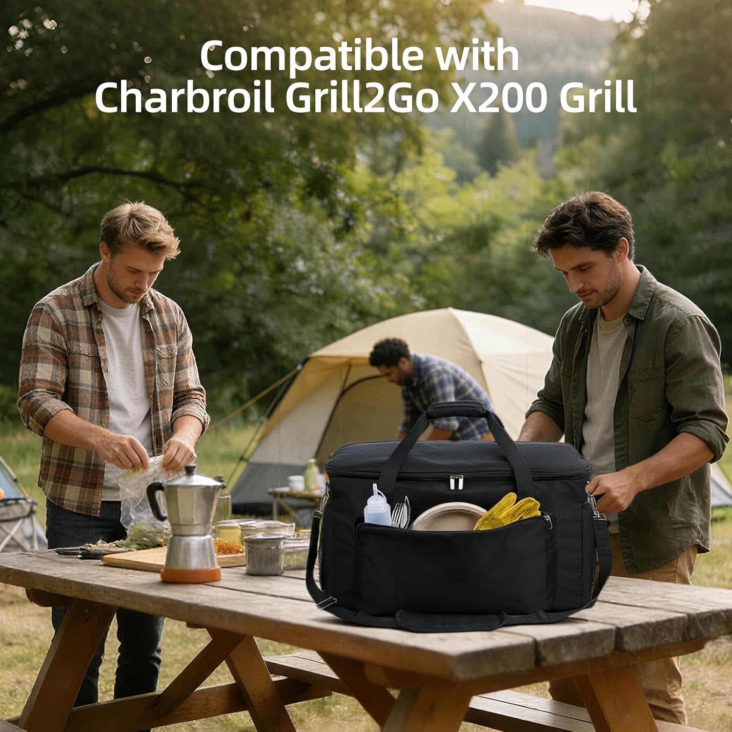 NOELIFE 6mm Padded Carry Bag for Charbroil Grill2Go X200 Tabletop Grill, 360° Lined with PE Foam, 1 burner Portable Propane Gas Griddle Carrying Case with Pockets for Outdoor Accessories (Bag Only)