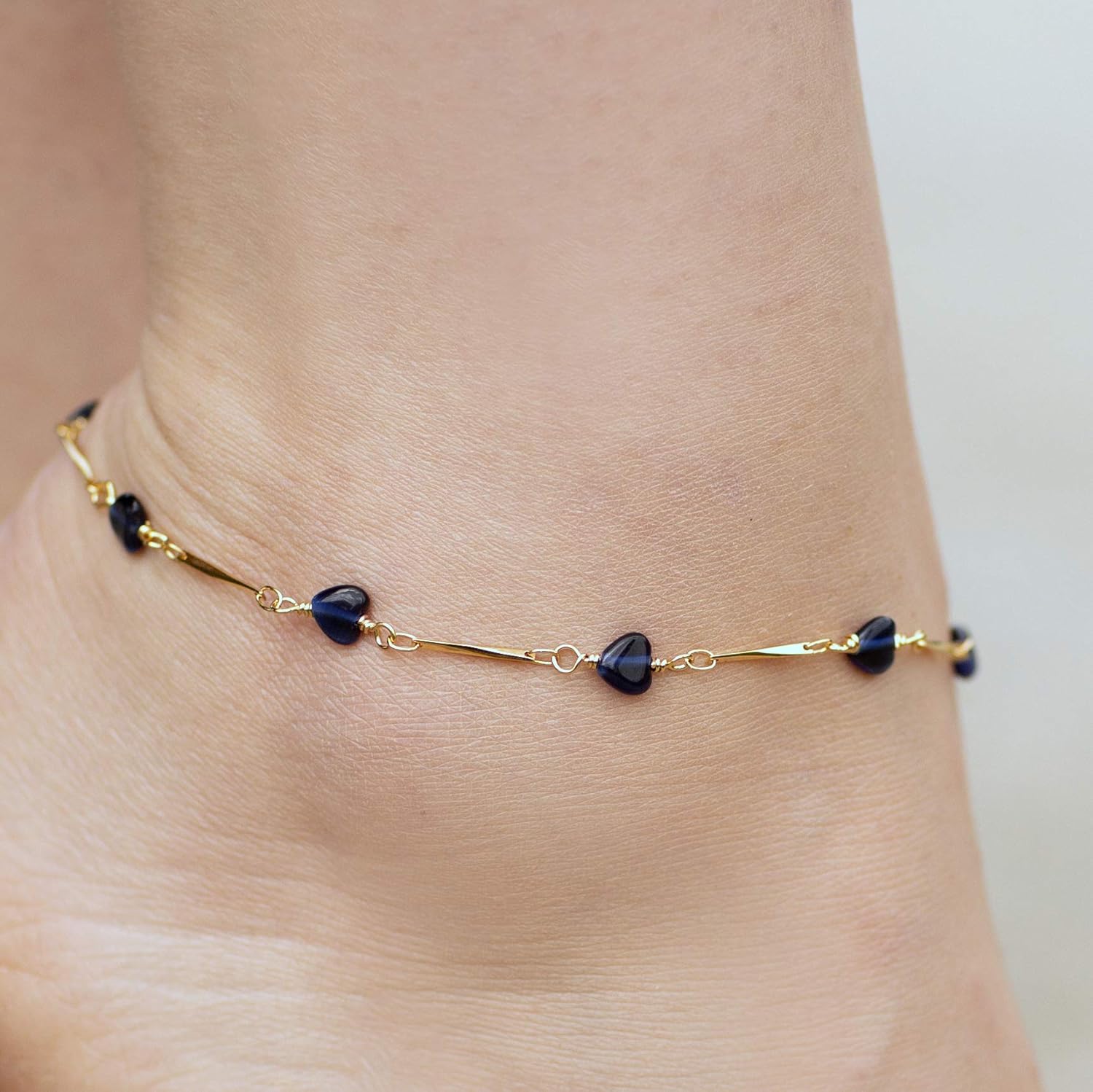 LIFETIME JEWELRY Womens Gold Anklet Blue Hearts Ankle Bracelet for Girls and Teen 24k Gold Plated - Image 8