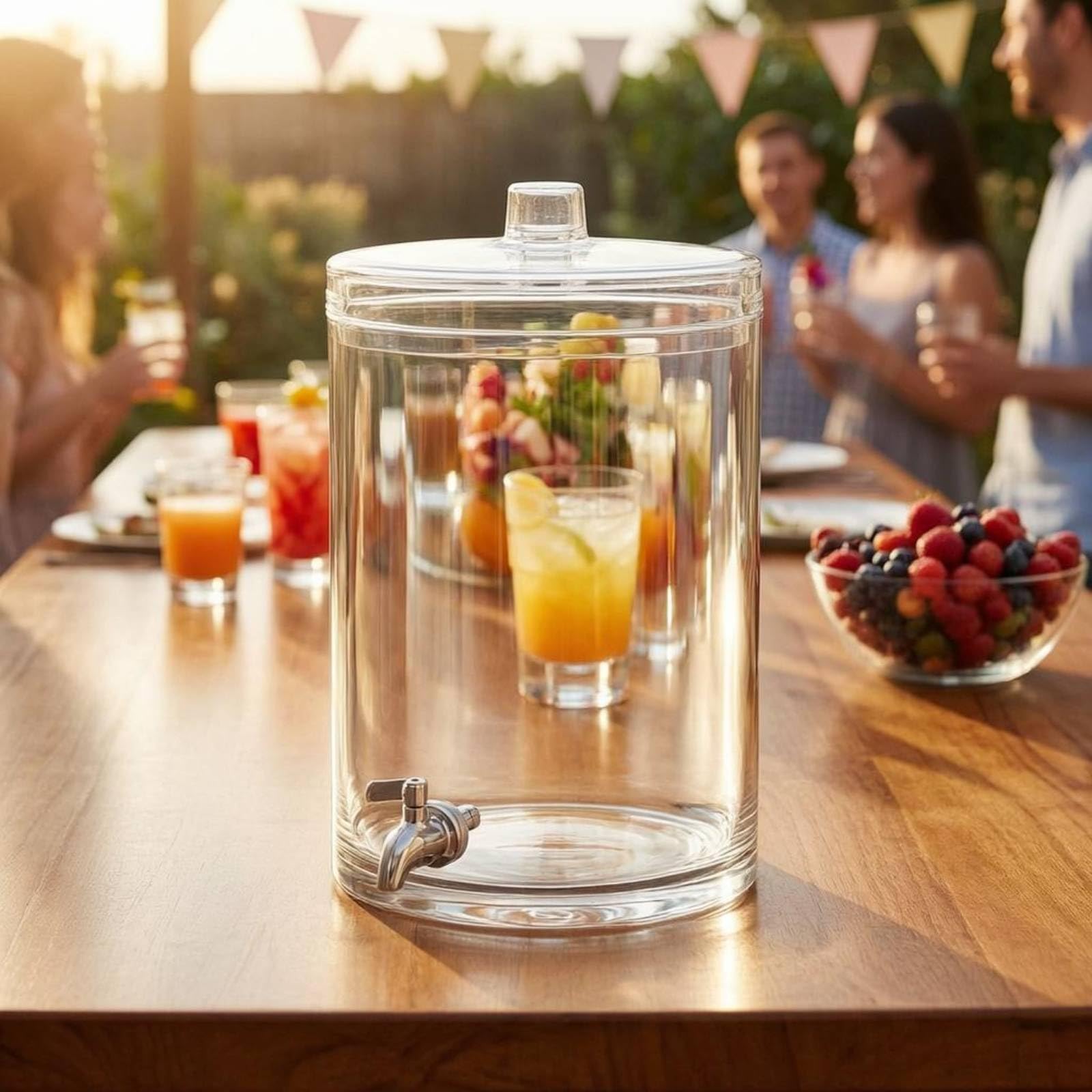 Contenitore Bevande con Rubinetto Alimentare Caraffa Dispenser Trasparente Stabile Brocca con Coperchio, GZ1003-6400 Trasparente, 6.4L, H409xD247mm