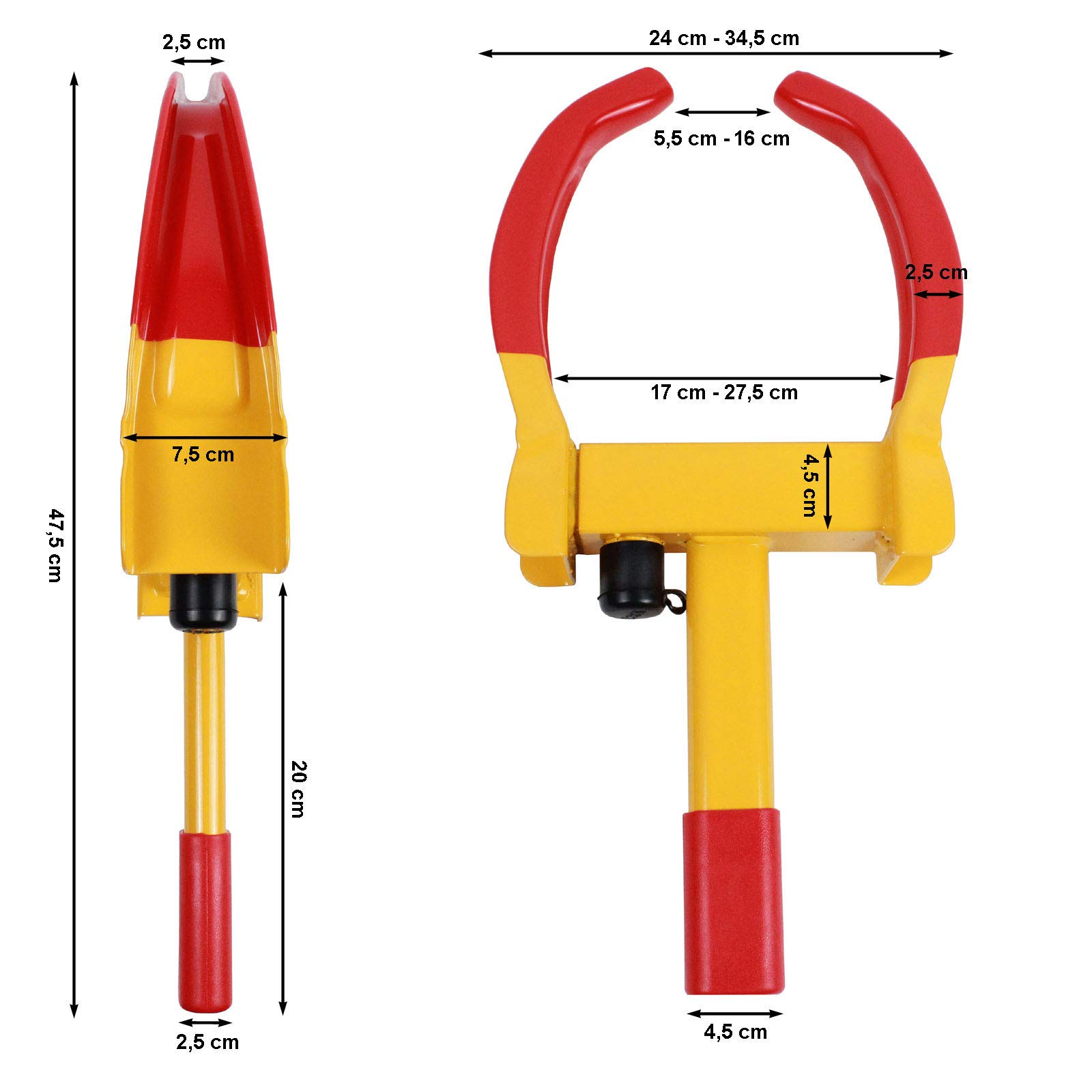 4er Set Universal Radkralle Reifenkralle Parkkralle mit Sicherheitsschloss 17-27,5 cm Diebstahlsicherung Wegfahrsperre für PKW mit 2 Schlüsseln Wohnwagen Anhänger