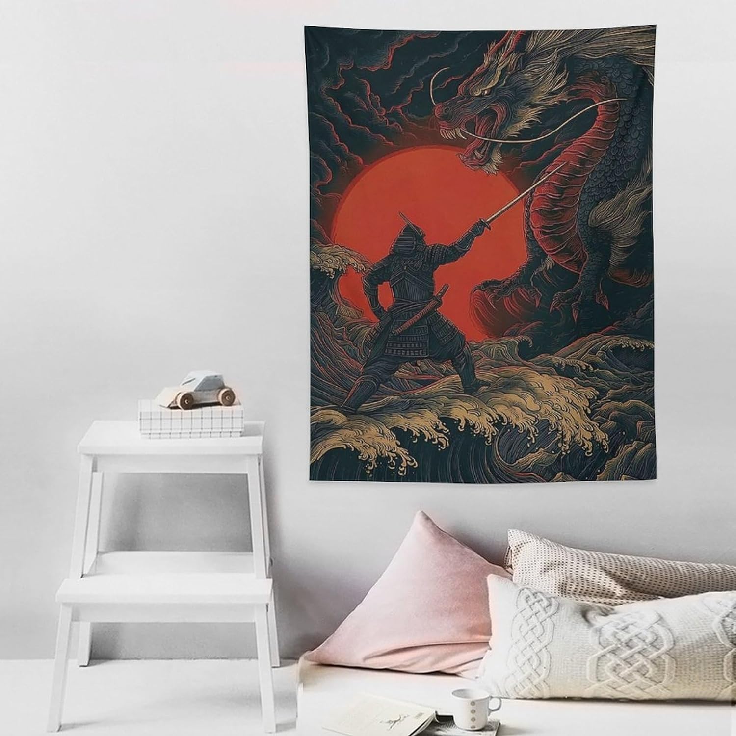 JYOUQOC Samurai And Dragon Tapestry Flag Backdrop Wall Hanging Large Wall Art Decor for Dorm Office Bedroom Living Room 30"×40"