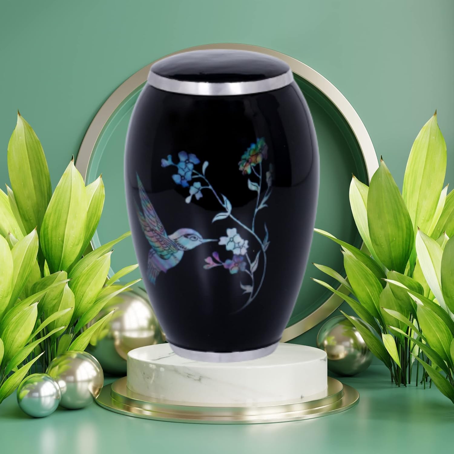 Misaa urn- Urns for Ashes Adult- Handmade Lovely Humming Bird Adult Cremation Urn for Human Ashes - Adult Funeral Urn -urn for Ashes Adult (200 lbs) (1, Black Large)
