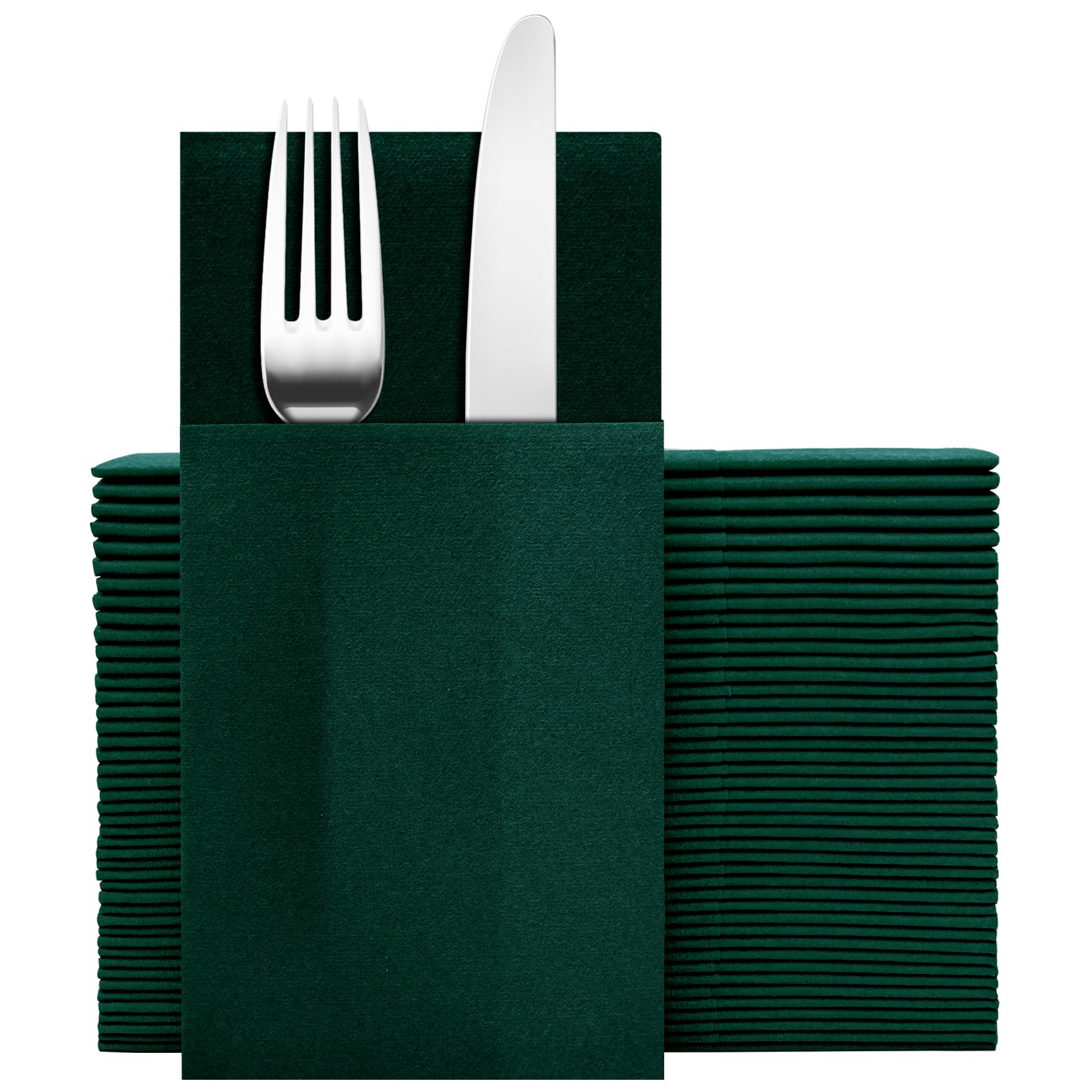 Tovaglioli verde scuro usa e getta, tovaglioli da cena in lino con tasca prepiegata integrata per posate, asciugamani di carta per ospiti, per matrimoni, cene o feste (40,6 x 40,6 cm, 50