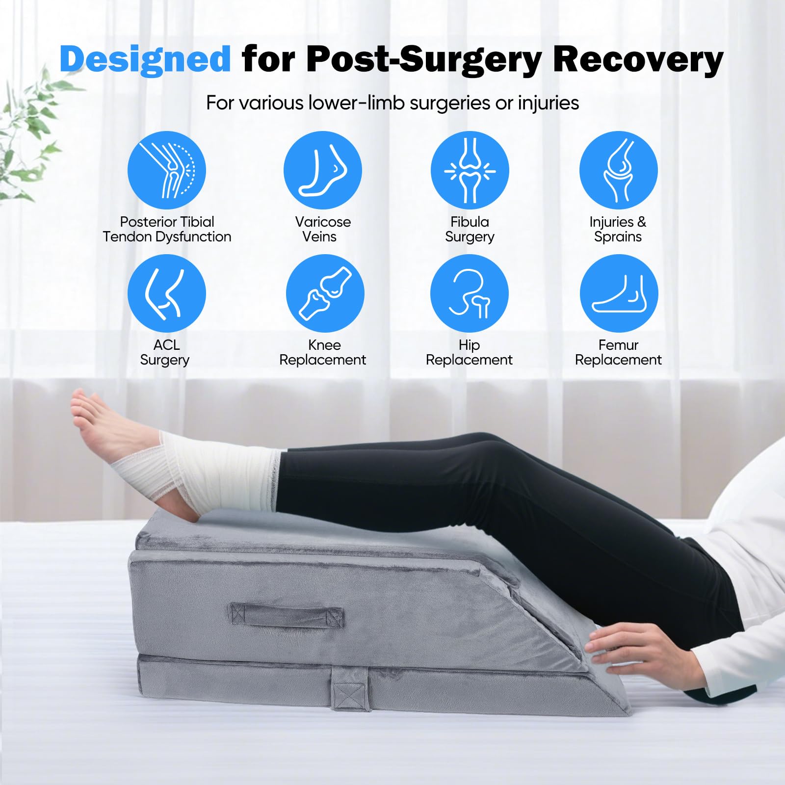 Cuscino per le gambe regolabile con 3 impostazioni di altezza, cuscino ergonomico in memory foam per il recupero post-operatorio e il sonno, Migliora la Circolazione, Riduce Gonfiori e Varici