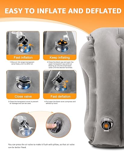 Miniatura 5 de Almohada inflable de viaje (gris)almohada inflable para descanso de pies (negro), adecuada para aviones, automóviles, siesta de oficina, hogar y