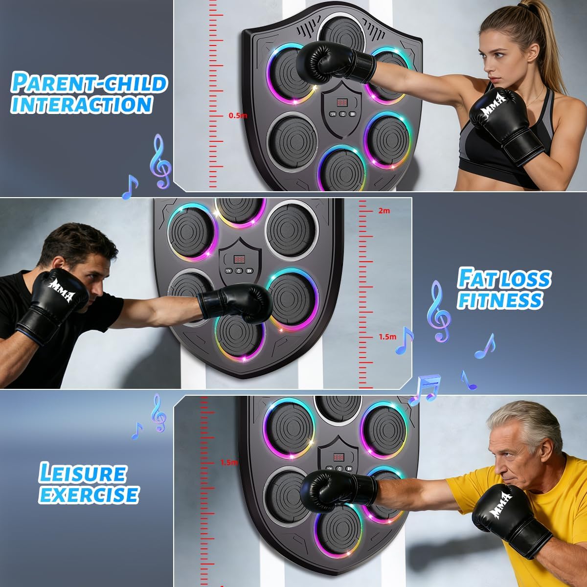 Music Boxing Machine for Adults, Wall Mounted Smart Punching Trainer, Interactive Boxing Target for Home Fitness