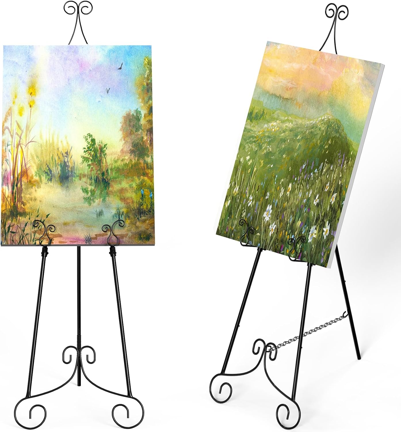 2 PCS Easel Stand for Sign, Metal Poster Easel Holder, Adjustable Wedding Sign Stand with Chain Support for Display, Party Painting, Black. 2 PCS Black