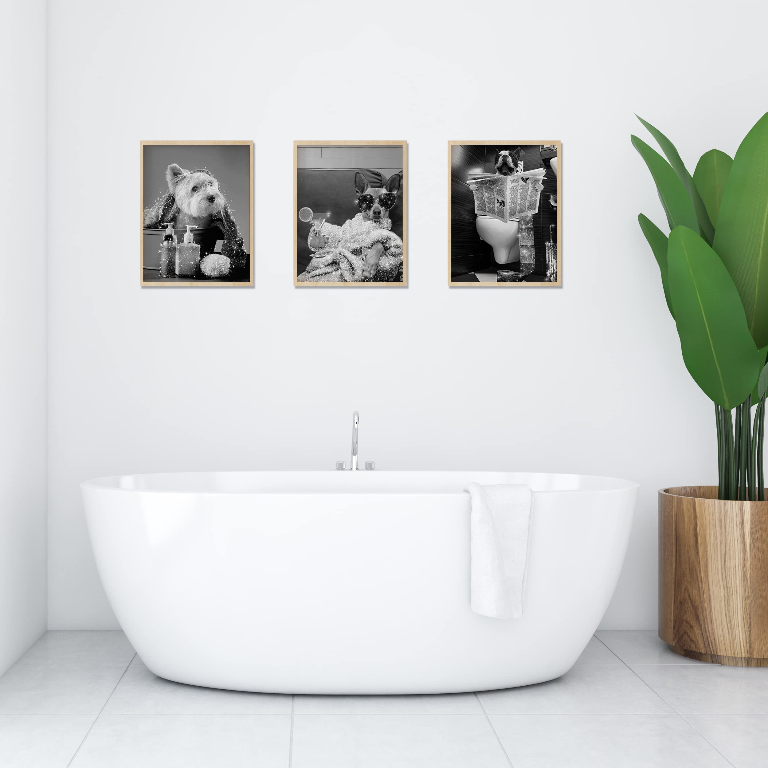 YAODAYAO Glam Glitter Tissue Bathroom Art Set of 6 - Black and White Canvas Poster Modern Fun Fashion Wall Art - Dog Funny Wall Decor (11"x14" UNFRAMED)