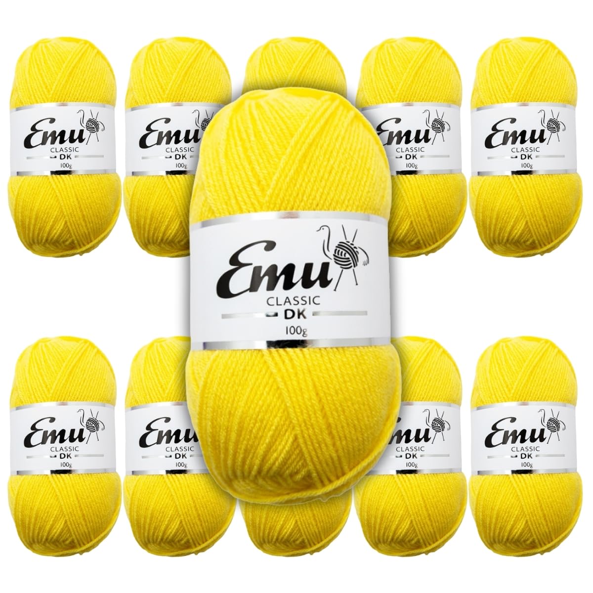 Emu Classic DK Acrylic Yarn 100g Balls 282m, Pack of 10, Lemon - 149