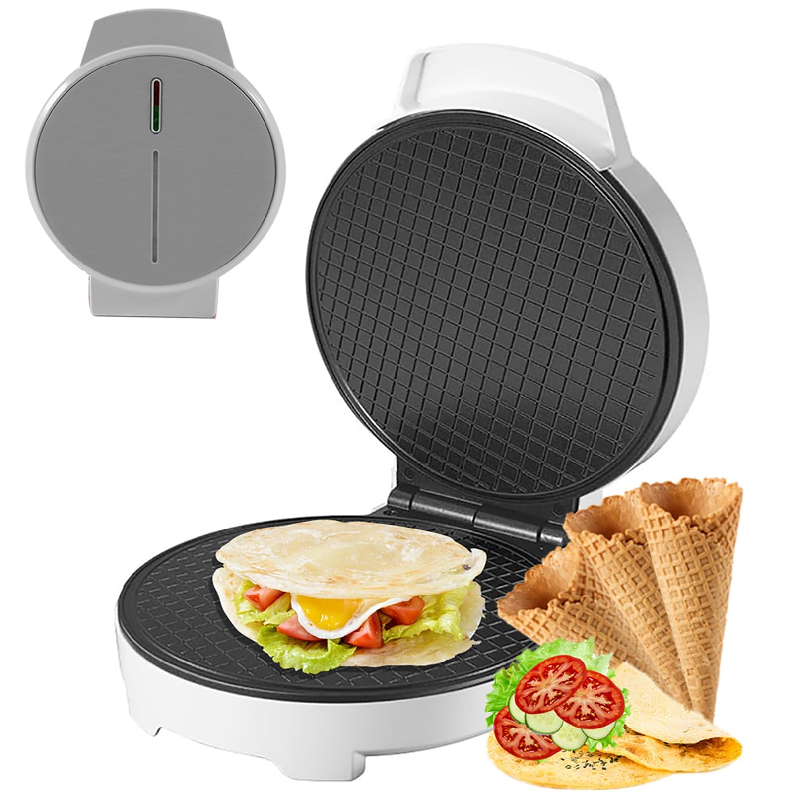 Maker di Cono di Waffle Elettrico - Riscaldamento a Doppia Faccia, 1000W, stampi antiaderenti in Acciaio Inossidabile da 7,5" - per Coni di Gelato, Dessert, panetteria Commerciale/casa