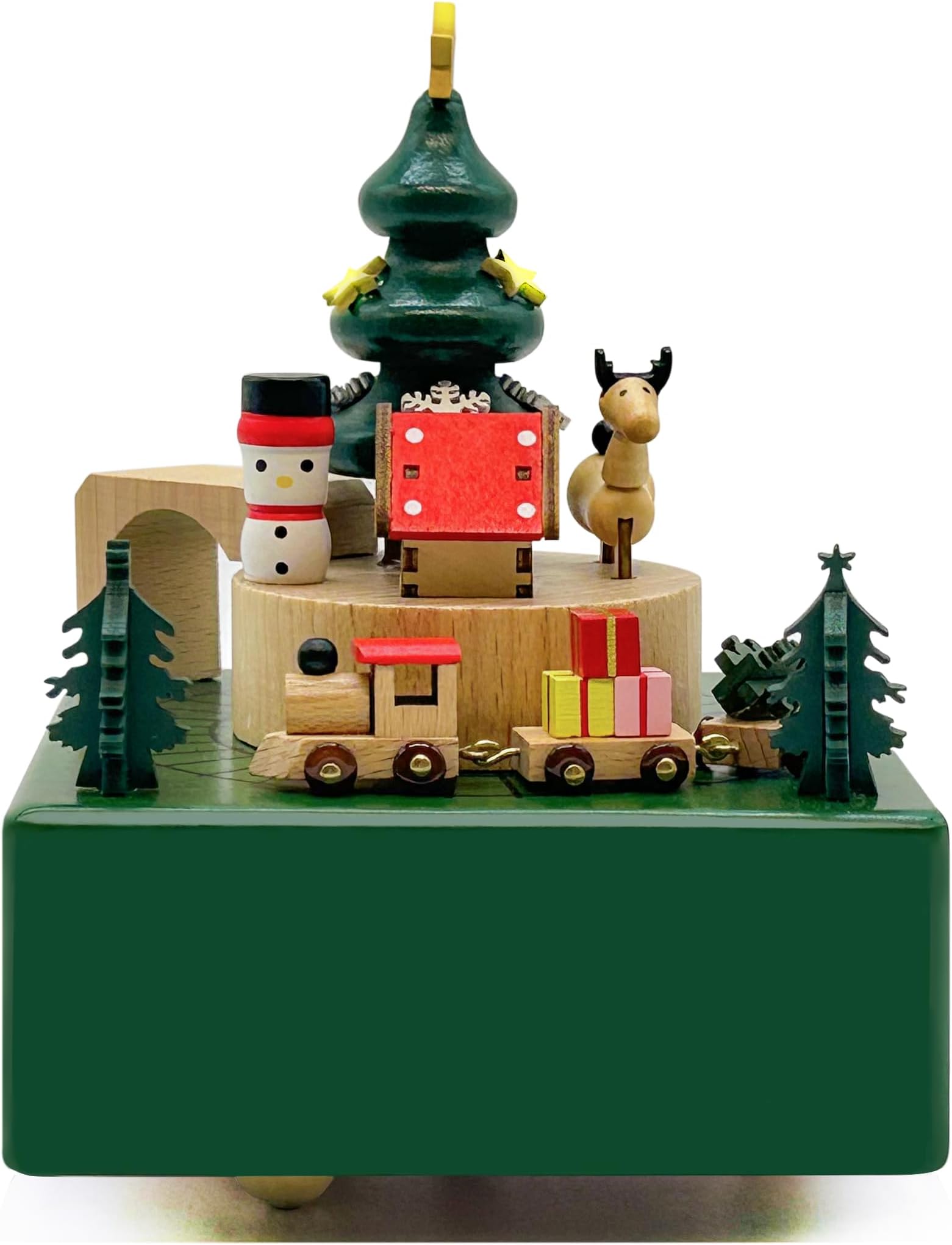 missyoung Wooden Music Box Wood Carved Mechanism Musical Box Wind Up Music Box with Moving Train DIY Wooden Music Box Best Gift for Kids, Friends Christmas Singing Music Gift Box