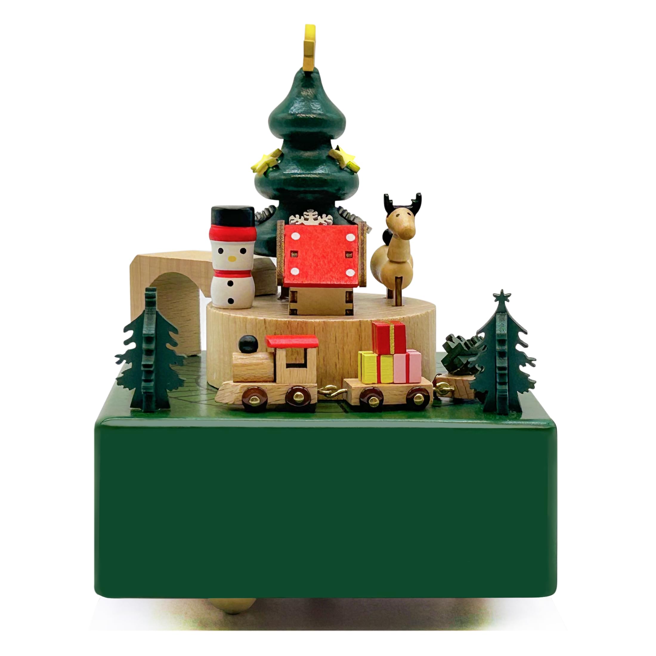 missyoung Wooden Music Box Wood Carved Mechanism Musical Box Wind Up Music Box with Moving Train DIY Wooden Music Box Best Gift for Kids, Friends Christmas Singing Music Gift Box