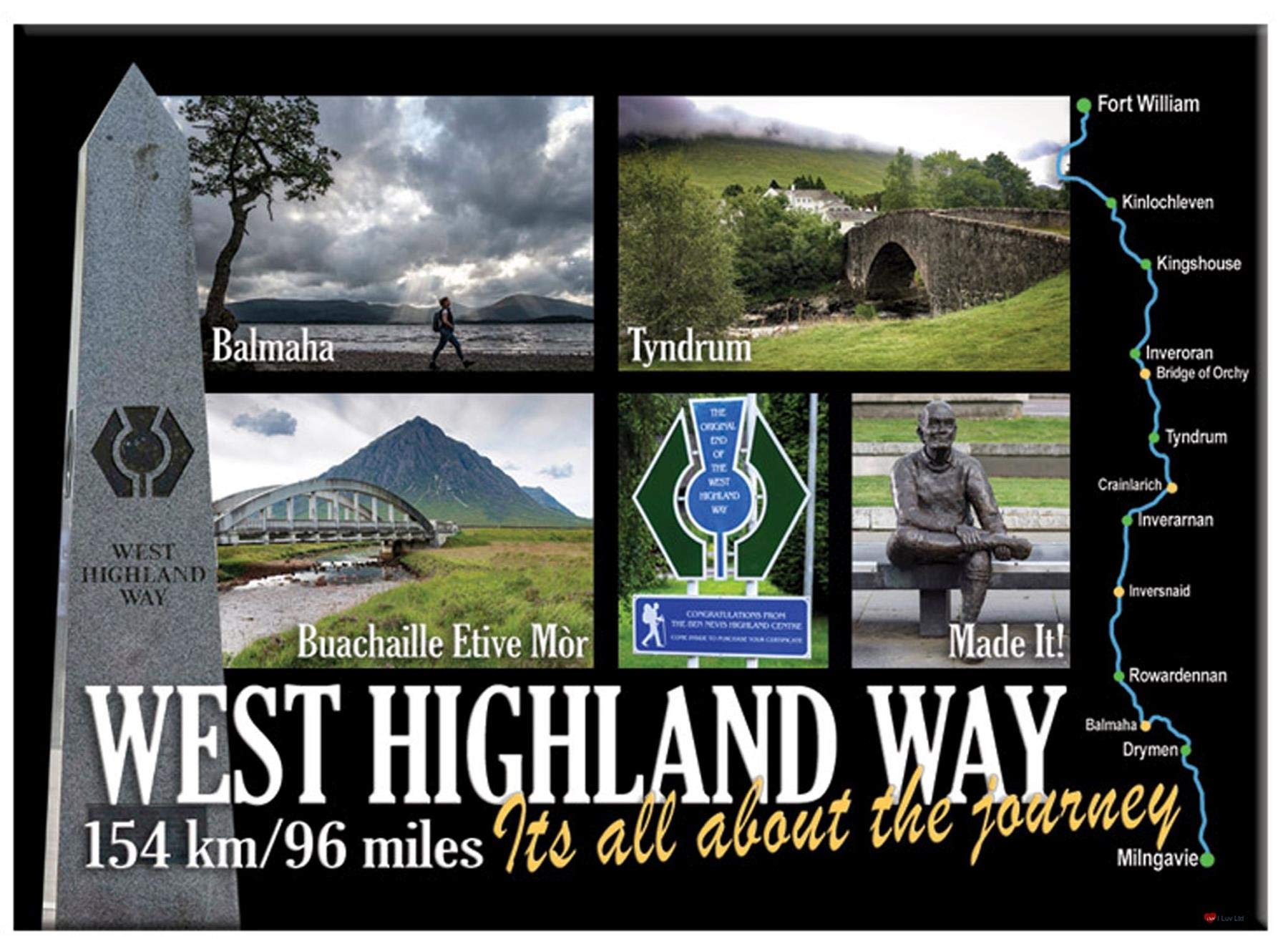 I Luv Ltd West Highland Way Walk Map Made It Montage Scenic Picture Metallic Fridge Magnet