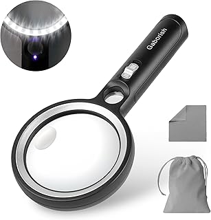 Magnifying Glass with 30 LED Lights, 10X 20X 45X Handheld Illuminated Lighted Magnifier with 1UV Light for Seniors Reading, Inspection, Coins, Jewelry, Exploring Light Magnifying Glass