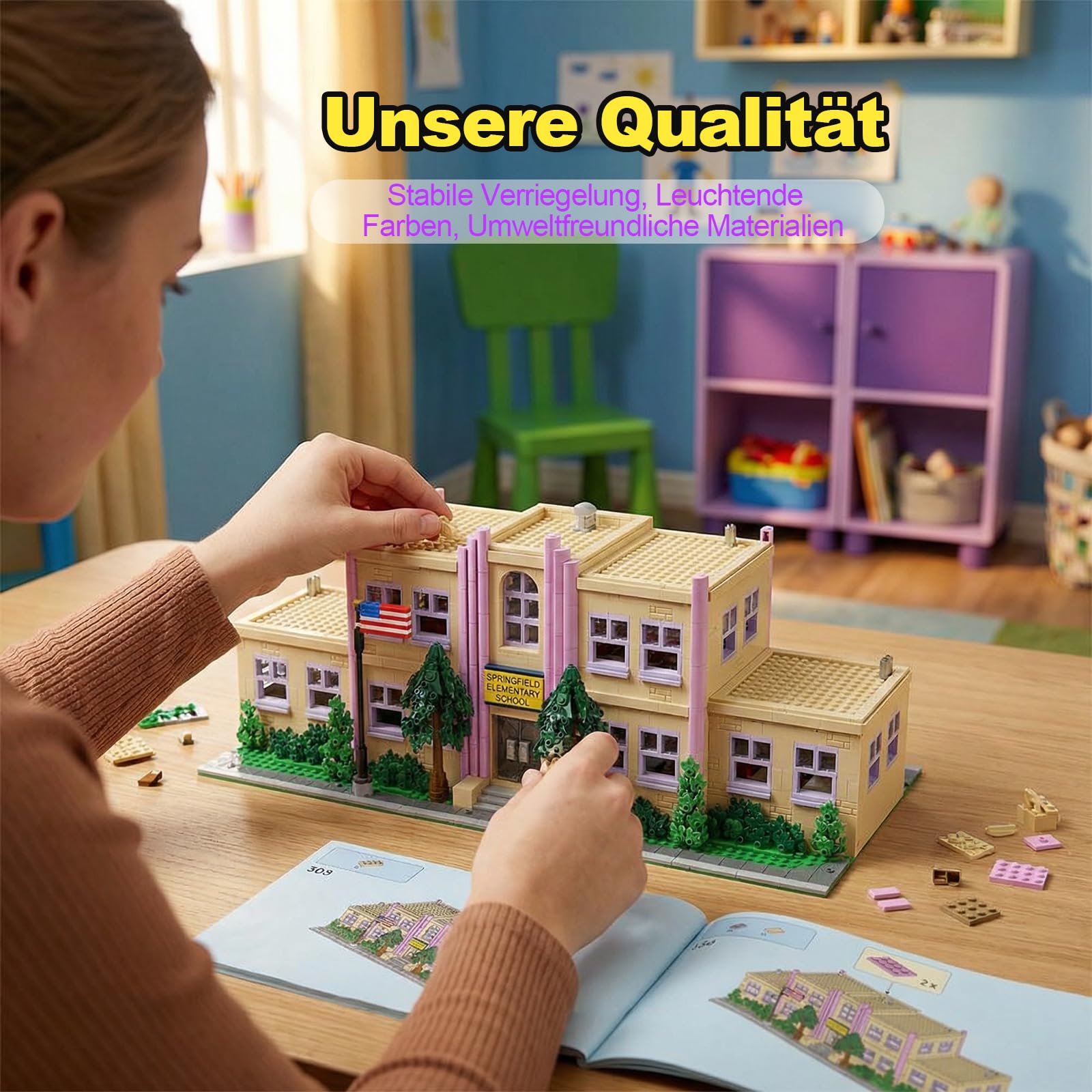 Springfieid Klemmbausteine Haus Set für Erwachsene - 3500 Teile Simpsan Schule Film Architekture Stadthaus Modular Building Compatible mit Barweer
