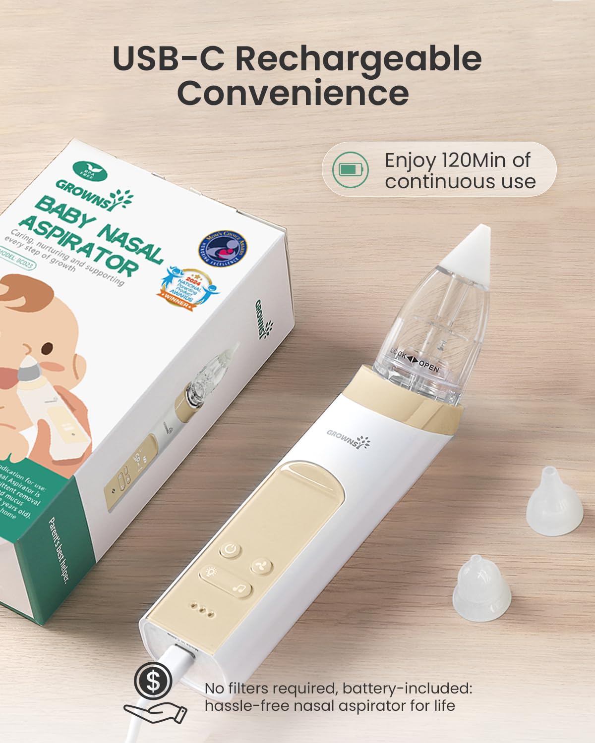 GROWNSY Aspirateur nasal pour bébé, ventouse électrique pour bébé, nettoyeur de nez automatique avec grande chambre d'aspiration et aspiration plus puissante, fonction apaisante musique et lumière