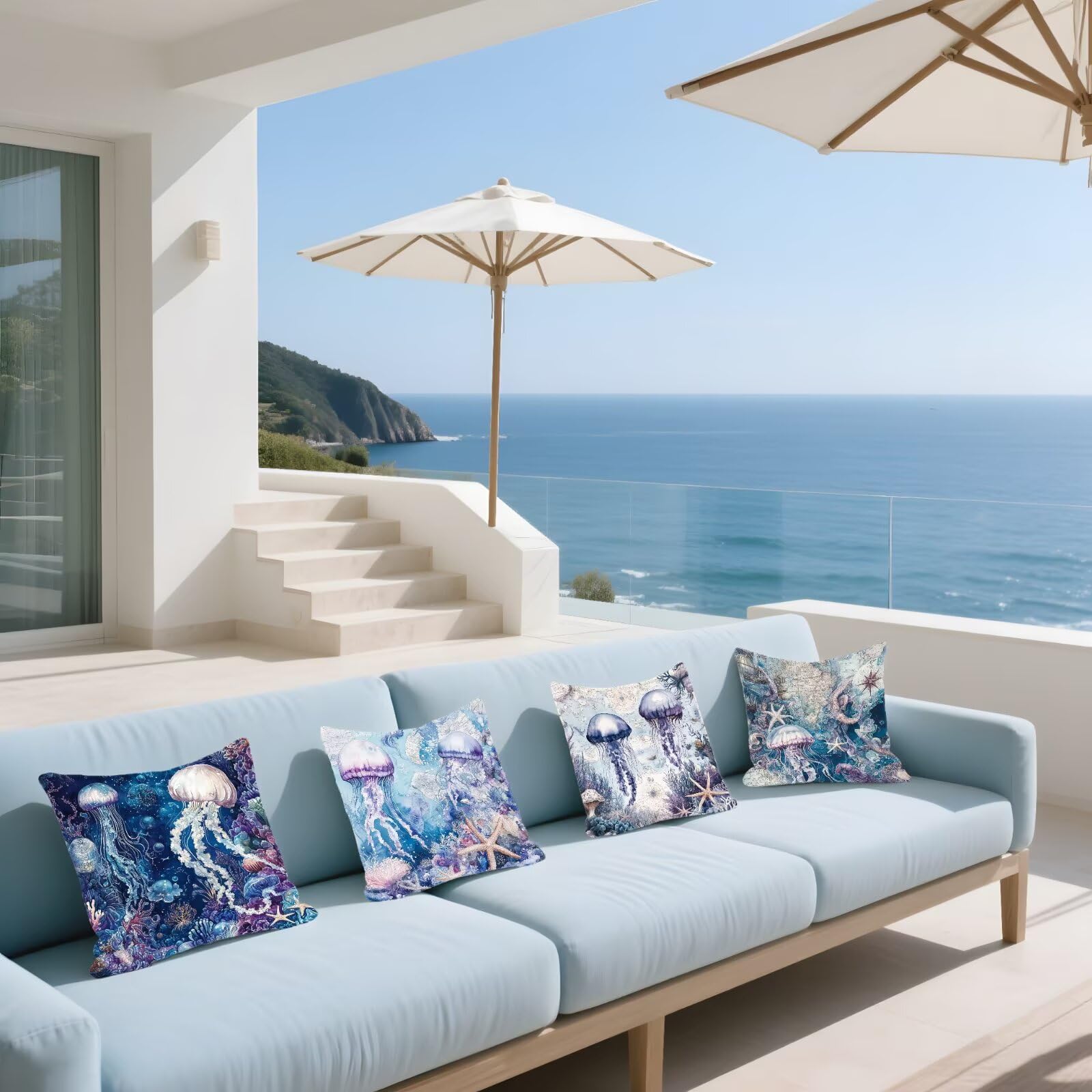 Cojines Sofa Fundas Cojines 65x65cm SúPer Suave Cojin Azul Animal Juego de 4, Fundas Almohada Impermeable Exterior, Interior Y Exterior Cojin Decorativos, JardíN Sillaterraza Regalos NavideñOs P-359