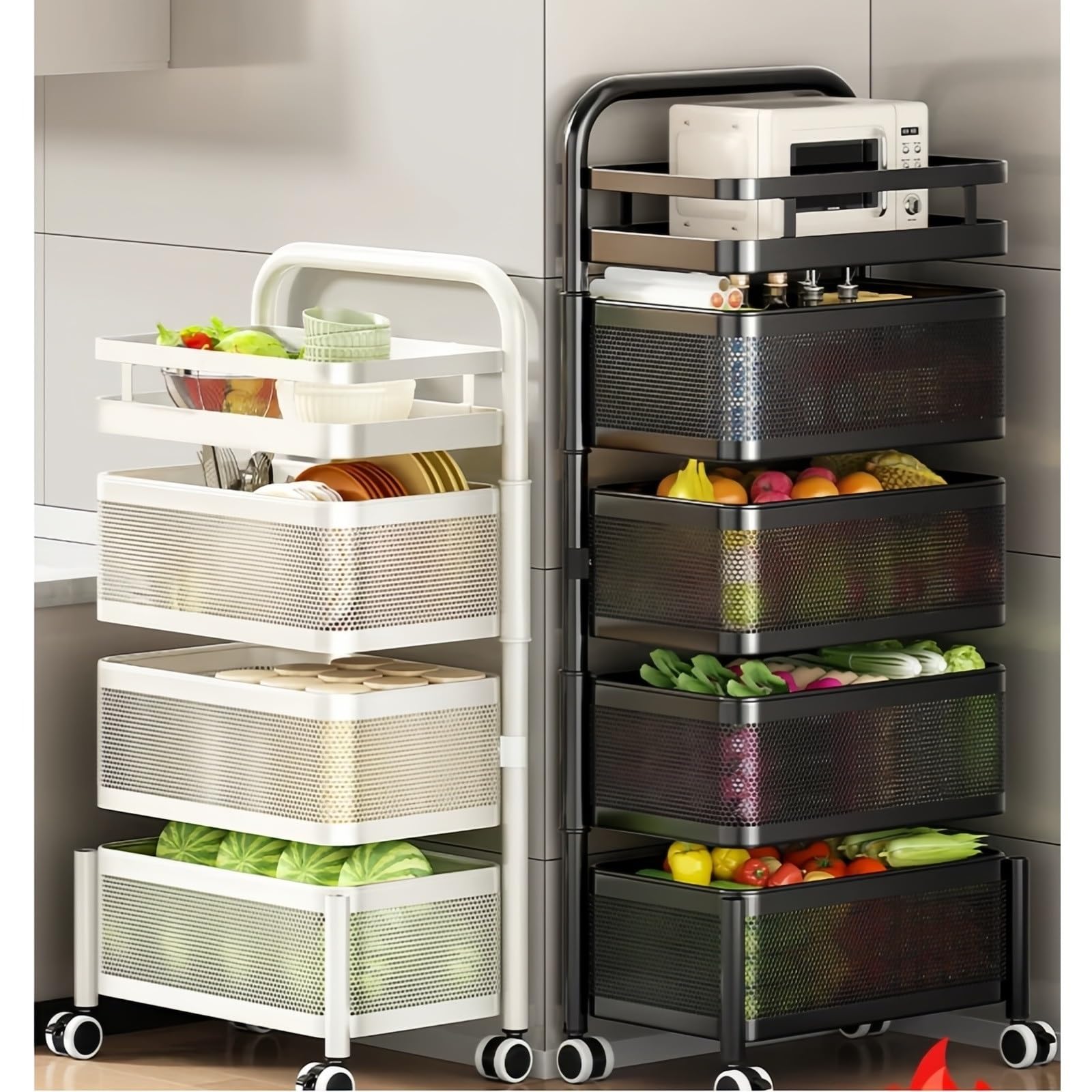 Carro rodante utilitario Carro de Cocina Giratorio con Ruedas, Estante Almacenamiento Espacio Delgado cestas Productos