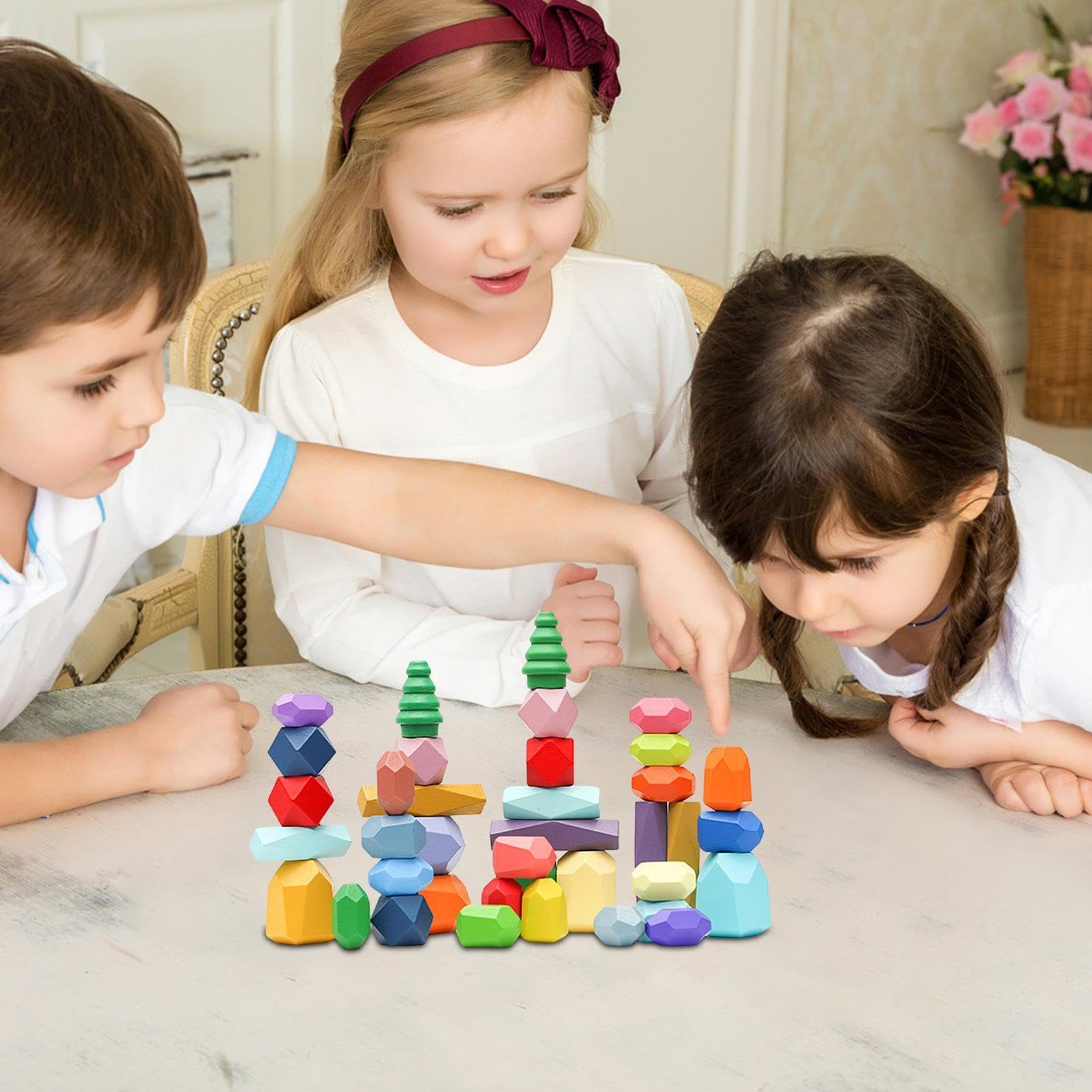 Bloques de madera apilables – Bloques sensoriales de equilibrio para niños