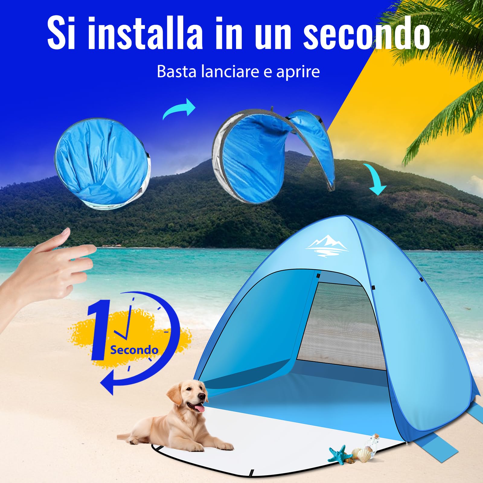 Purebox Tenda da Spiaggia, Tenda Spiaggia 1-3 Persone/3-4 Persone, Tenda da Spiaggia Pop Up UV50+ UPF 50+, Tenda da Spiaggia Portatile Ideale per spiaggia, giardino, picnic