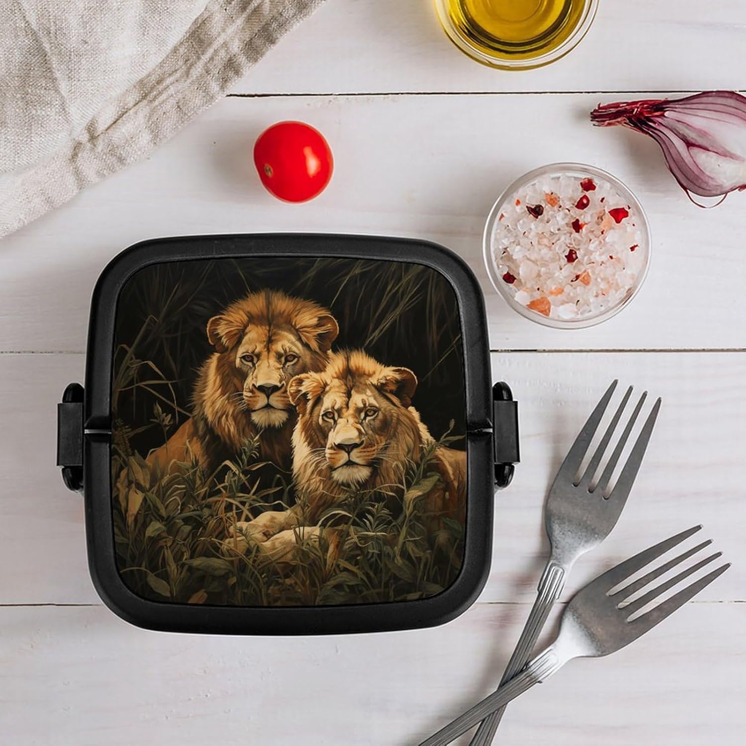 Adults Lunch Box Adult Bento Box Stackable Bento Box BPA-Free Two Lions Lunch Box Food Container Ideal for Meal Prep, Work, And On The Go