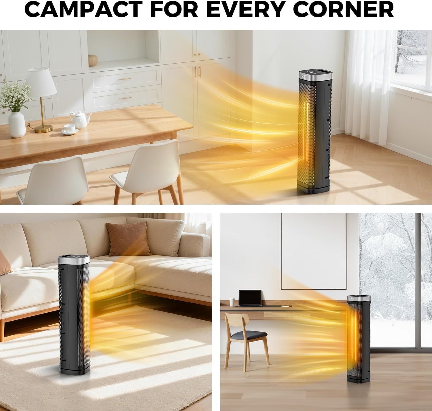 X-Large Space Heater for Indoor Use, Electric Ceramic Space Heater, Portable Heaters Fan for Office and Bedroom with Remote and Thermostat, 3 Modes, Overheating & Tip-Over Protection, ETL Listed,1500W