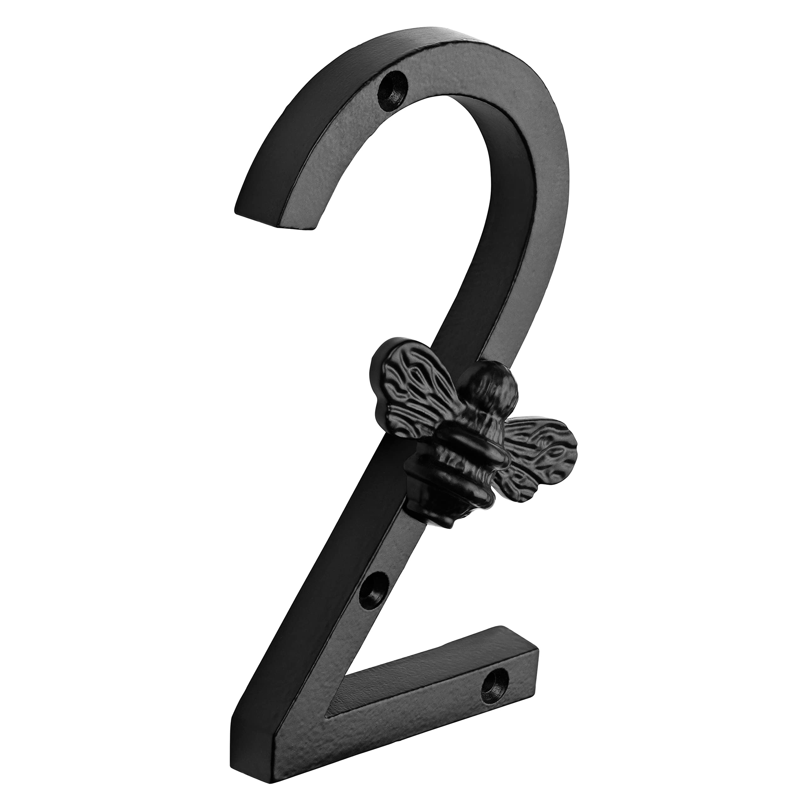 Brass bee House Number with Bee design | 5 inch Modern Door Sign Numbers Signs Plaques | Street Home Address Numerals, Black Iron Metal 0-9 (2)