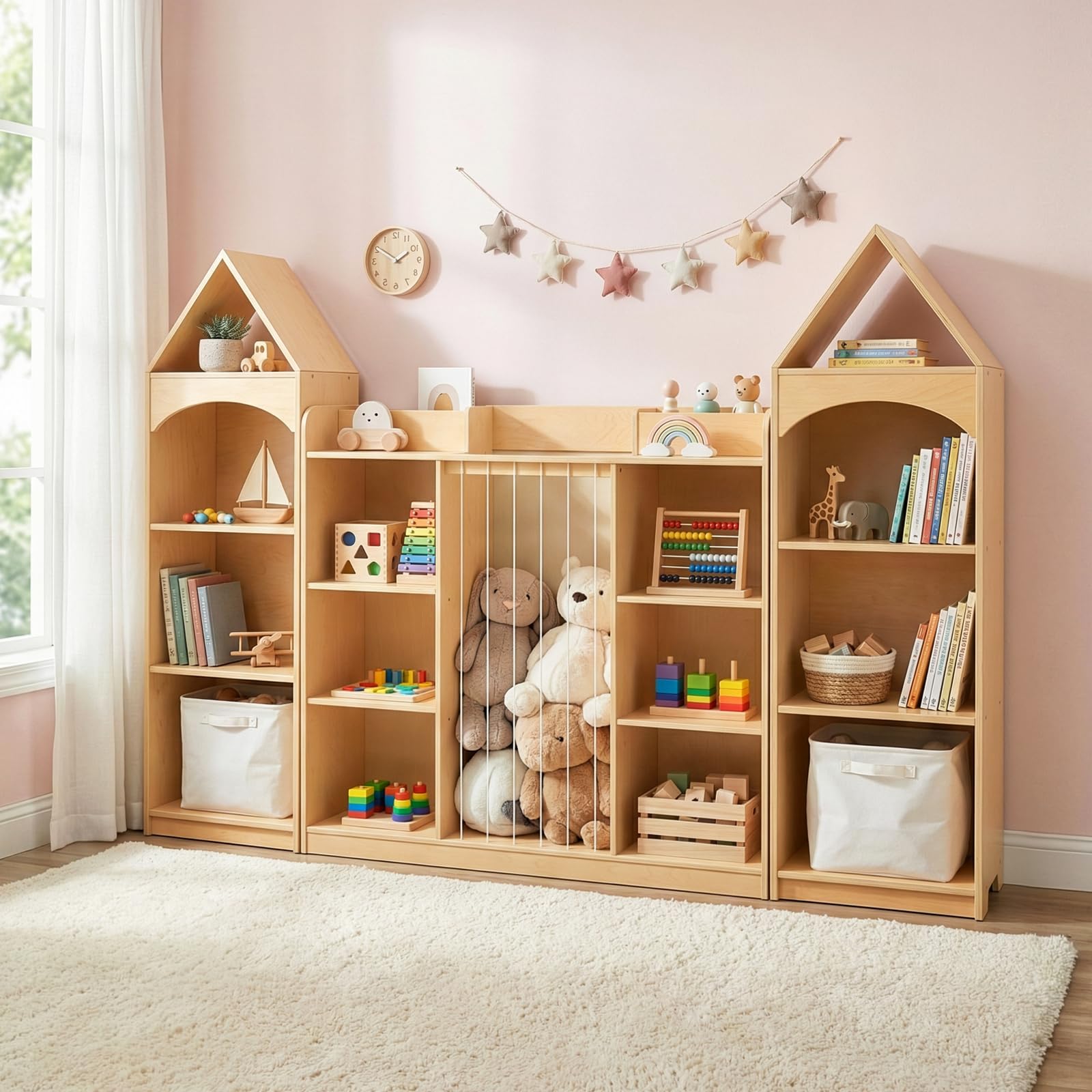 OOOK Kuscheltier Aufbewahrung, Plüschtier Stofftier Aufbewahrung Kuscheltiere, Kinderbücherregal und Spielzeugorganisator für Spielzimmer, Kinderzimmer