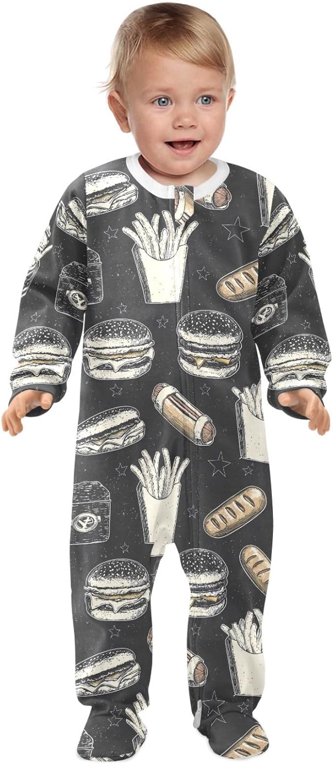 vvfelixl Chalk Style Fastfood Baby Sleepers for Girl Boys Newborn Baby Play One-Piece Footies for 0-3 Months