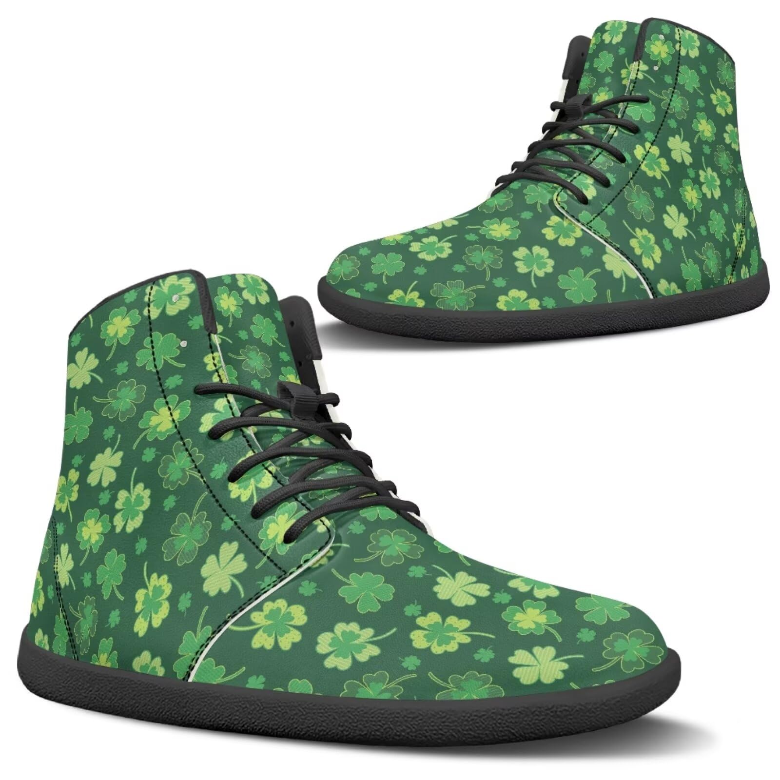Glomenade Classic Green Leaf Men's High Top Sneakers Wide Barefoot Shoes Classic Casual Walking Shoes Non Slip Trail Running Shoes Zero Drop Sole Working Sneakers