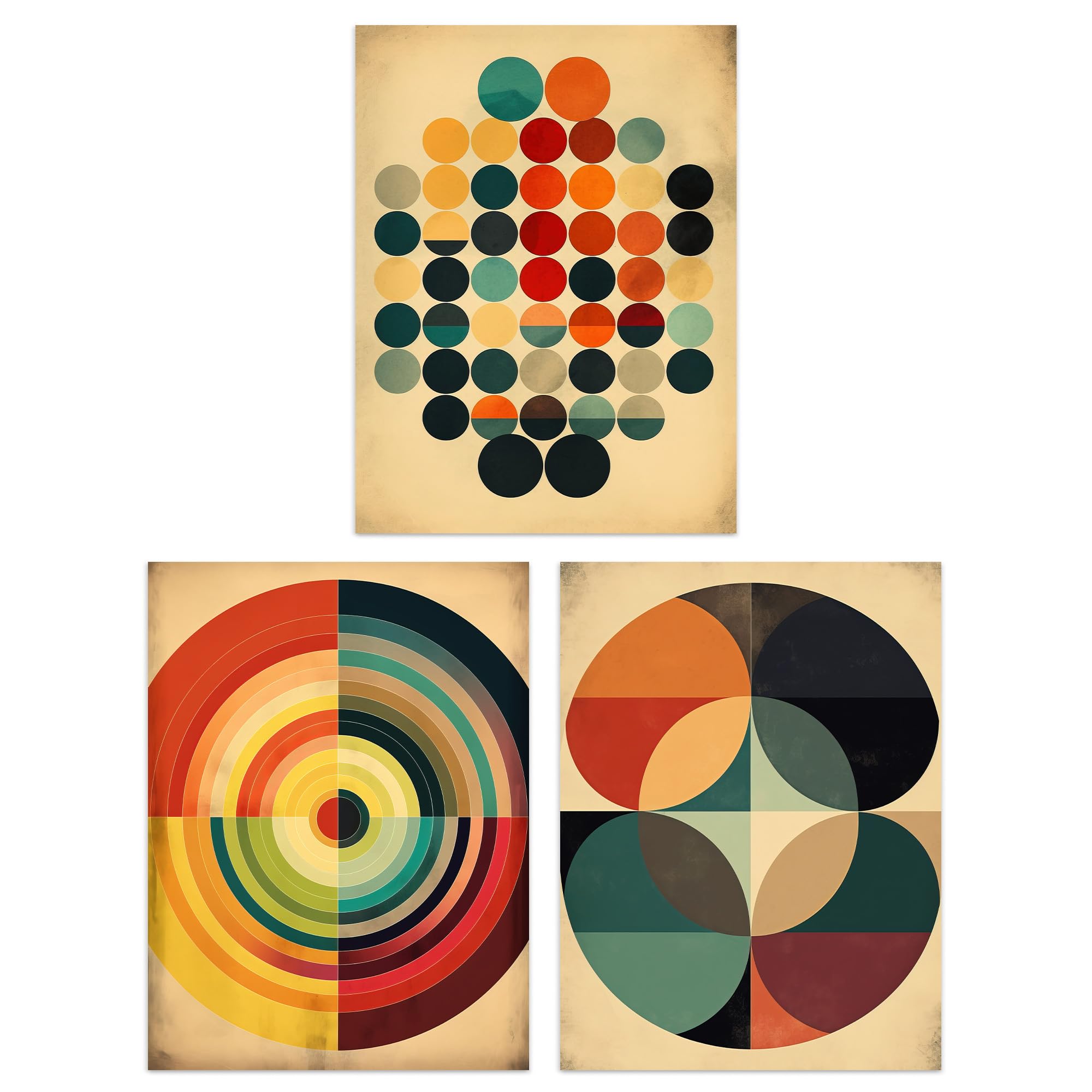 Artery8 Set of 3 Bauhaus Mid Century Modern Abstract Geometric Concentric Circles Aesthetic Unframed Wall Art Living Room Poster Prints Pack