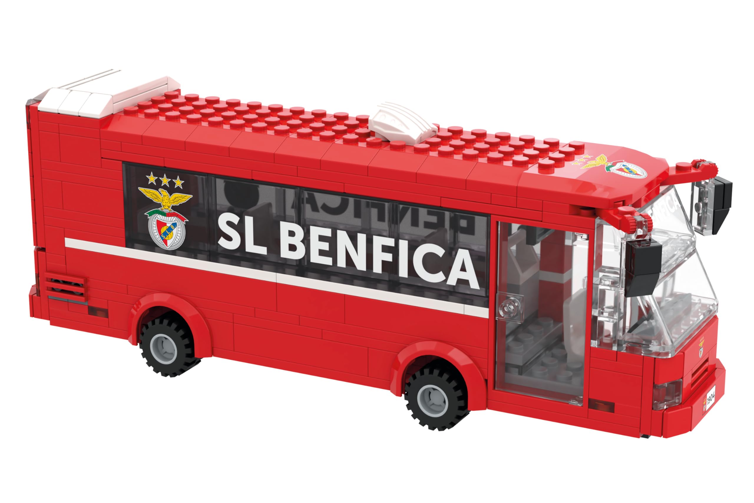 LICENÇA Oficial Sport Lisboa E Benfica. Autocarro da equipa Sport Lisboa e Benfica. Conjunto de construção com 332 peças, 24 cm. Presente para meninos e Meninas com Mais de 7 Anos. Neko Brands