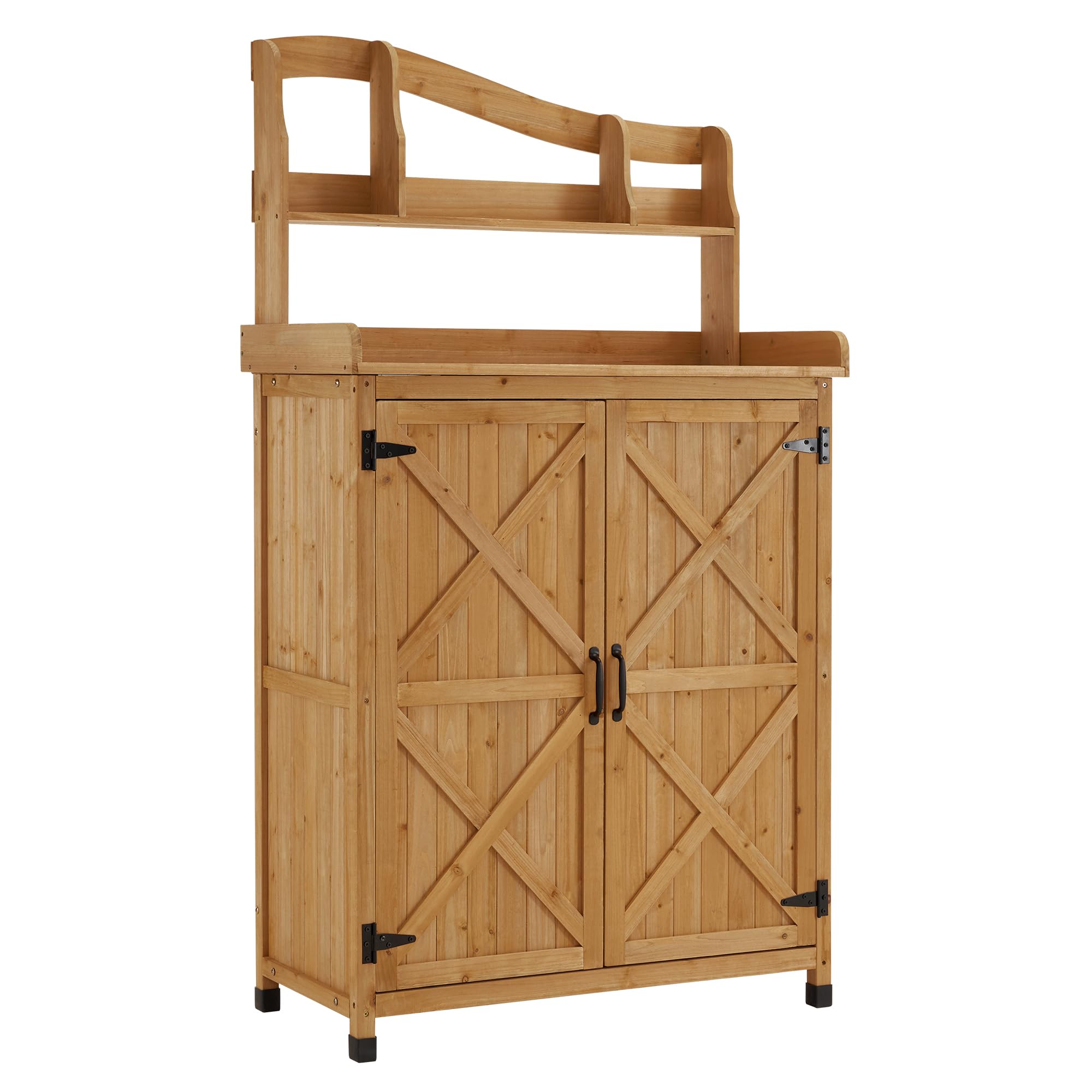 M MCombo 0439 Table de jardinage d'extérieur résistante aux intempéries avec plan de travail en bois pour jardin, balcon et terrasse (naturel)