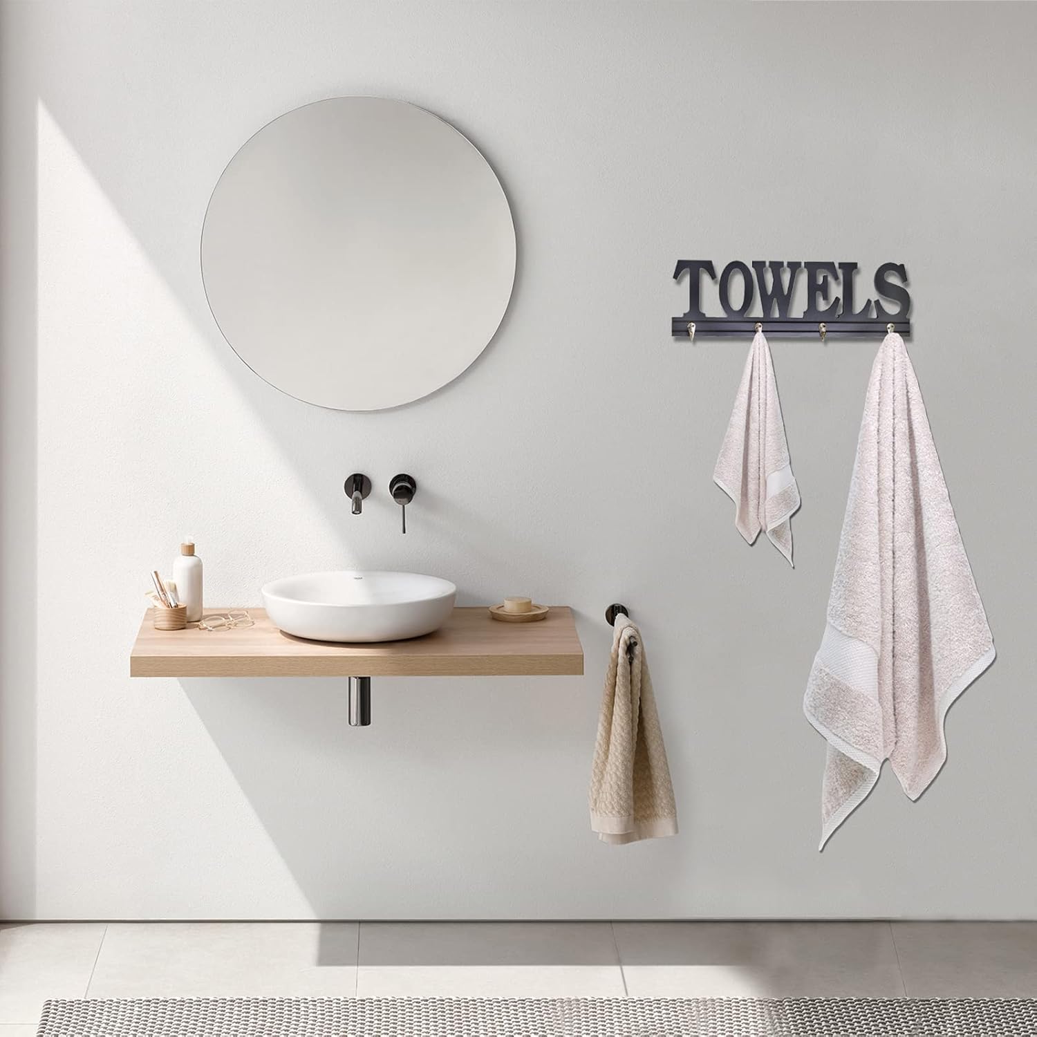 K KILIPES Rustic Wooden Sign Cutout Letters with Towels Hanging Rack Wall Mounted Wood Word Towels Sign Towel Hook for Bathroom Home Wall Decor