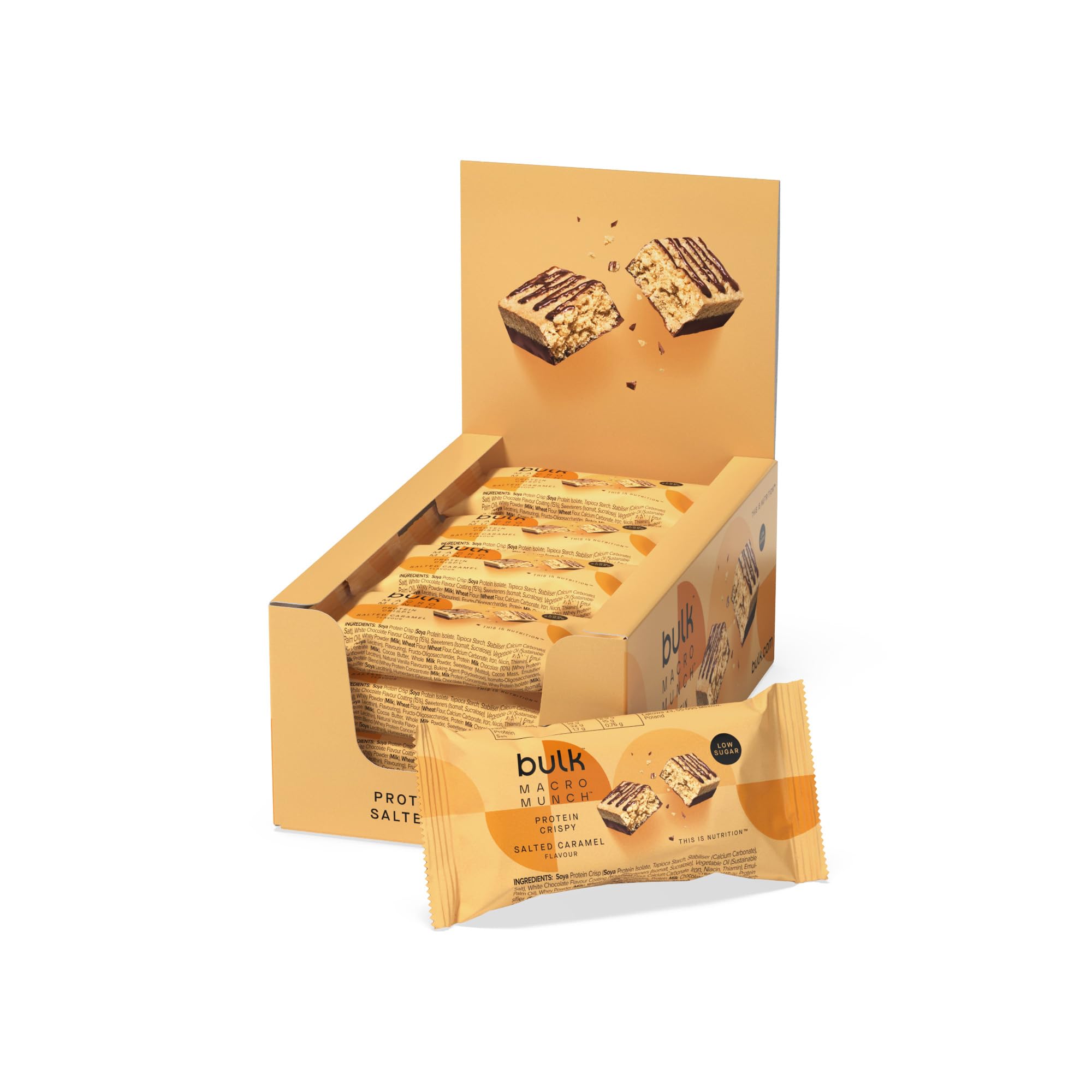 Bulk Macro Munch Crispy Bar Salted Caramel Box of 12, Verpackung Kann Variieren