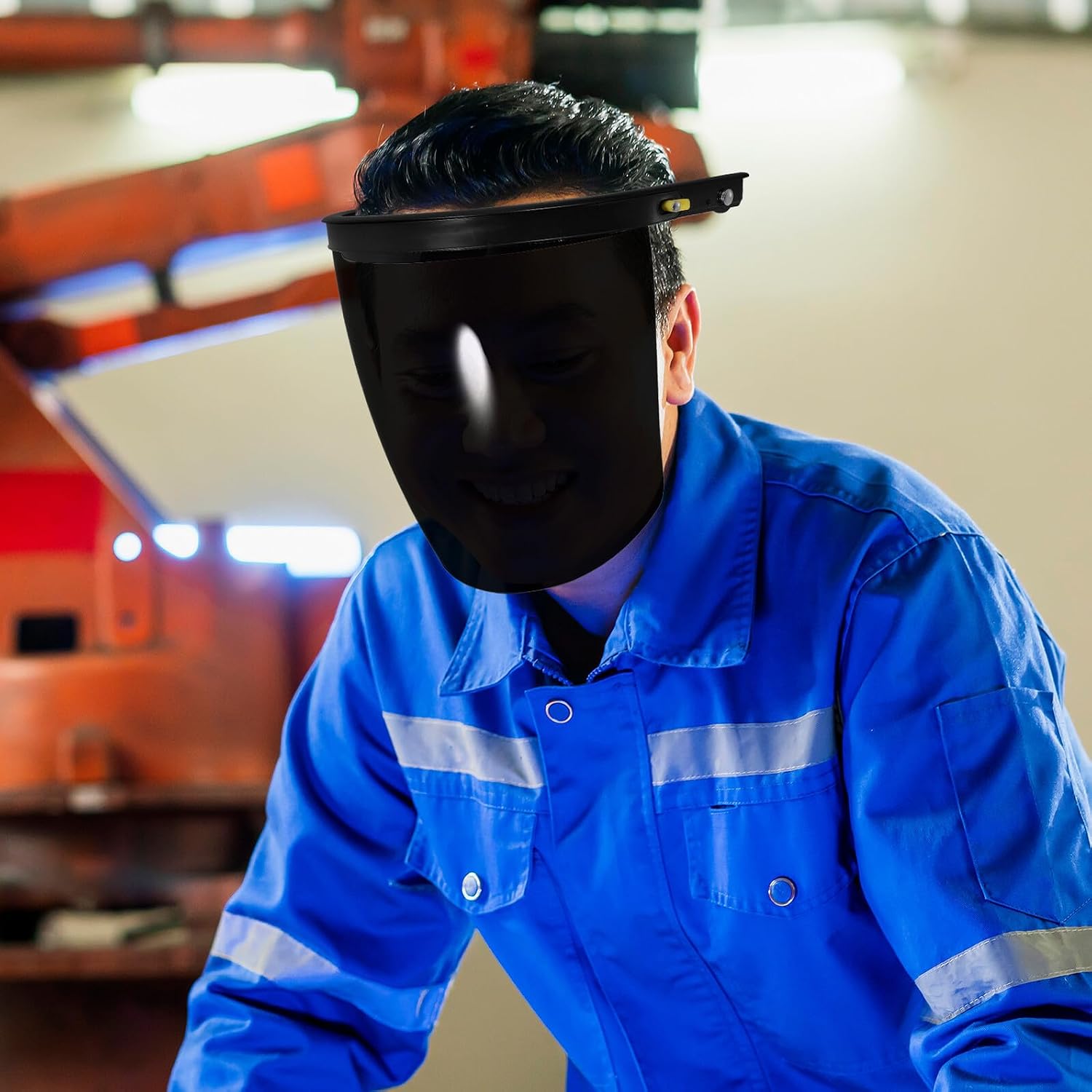 Black Welding Face Shield Head-mounted Safety Helmet with Impact, Heat, and Splash Protection for Grinding and Welding Applications