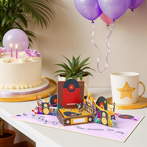 Miniatura 3 de Tarjeta de cumpleaños para tocadiscos, tarjeta desplegable de feliz cumpleaños, tarjetas desplegables para el día del padre, tarjetas de