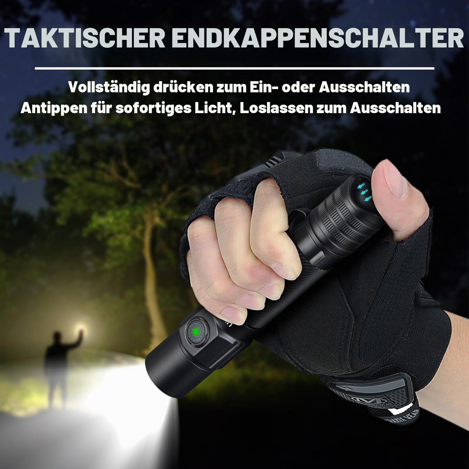 UltraFire Wiederaufladbare Taktische Taschenlampe mit Holster, 1800 Lumen 5 Modi Polizei Taschenlampe, Doppelschalter LED Taschenlampe für Strafverfolgung Camping Outdoor T5