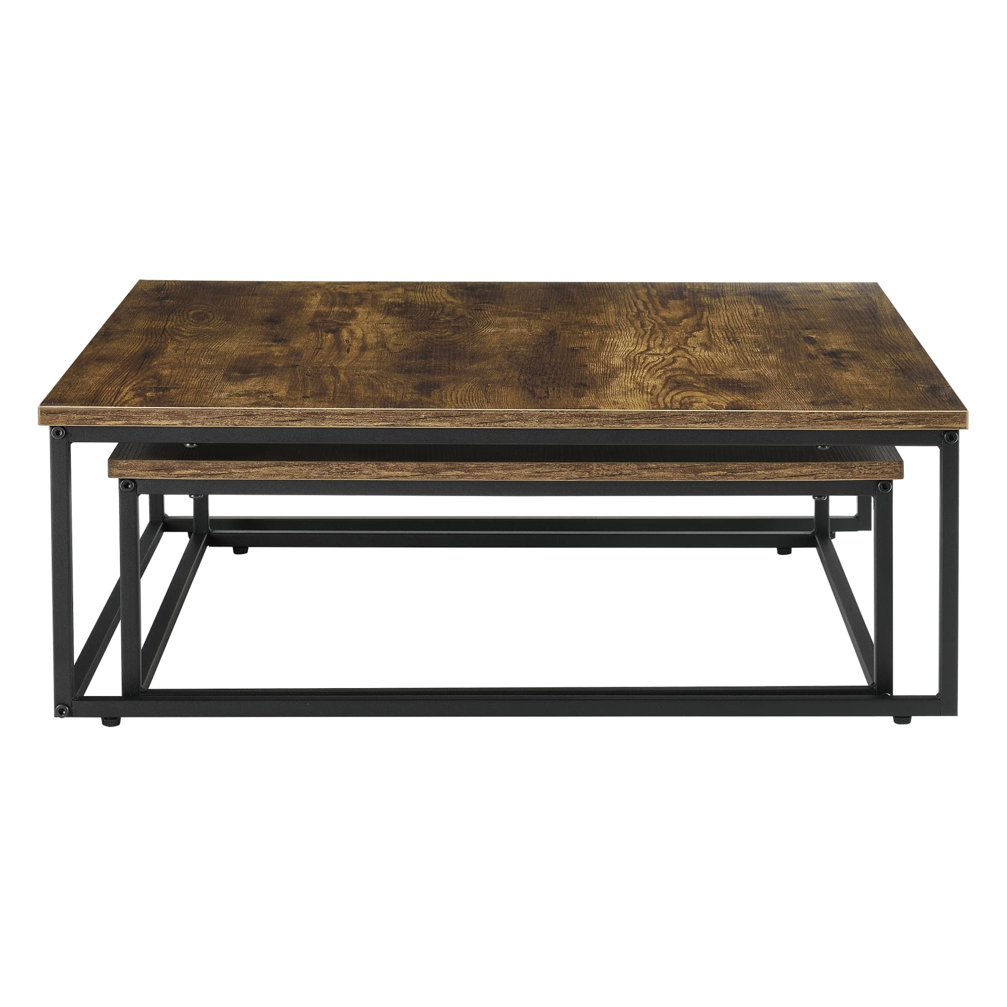 [en.casa] Set di 2 Tavolini Bassi da Salotto/Sale di Attesa - Tavolini Sovrapponibili di Forma Rettangolare in Dimensioni Diversi - Color Legno Scuro