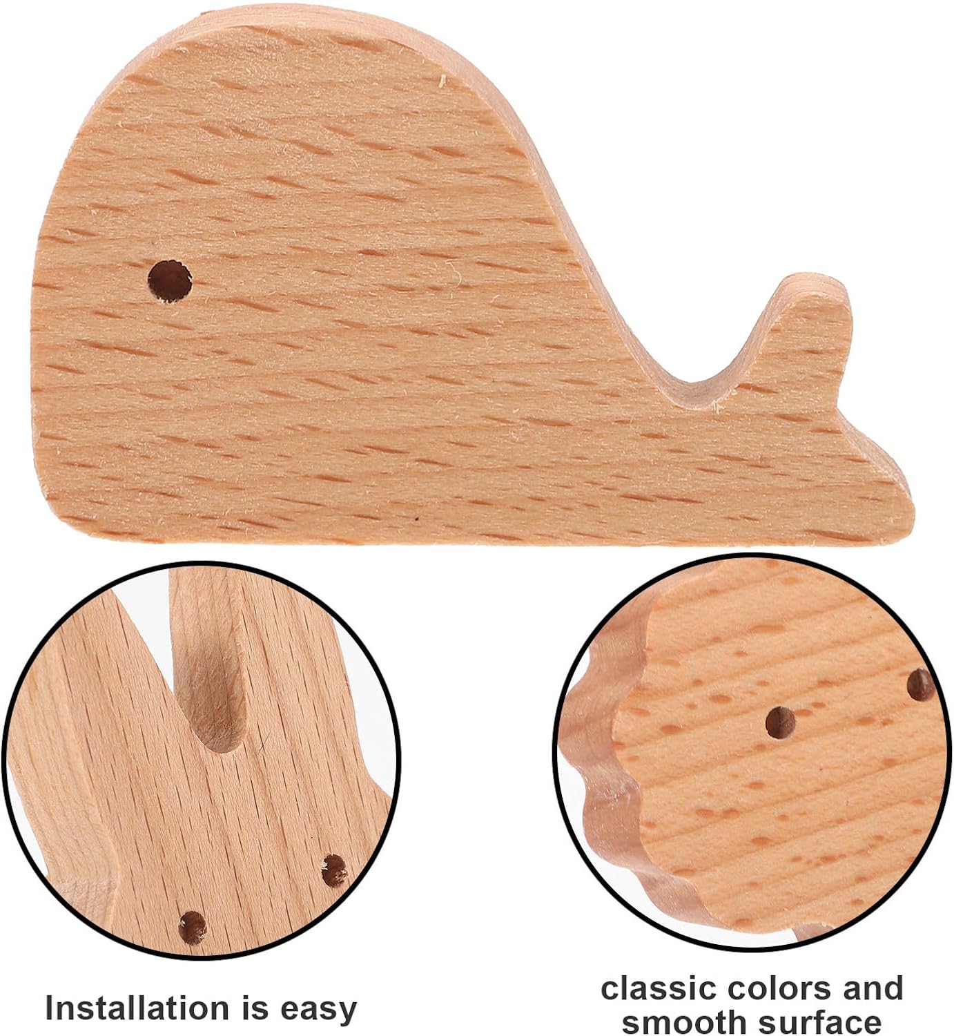 Cabilock 6pcs Animal Wooden Cabinet Knobs for Bedroom, Beech Wood Dresser Pulls Giraffe Elephant Hippo Whale Lion Rabbit, Wardrobe and Drawer Handles for Furniture