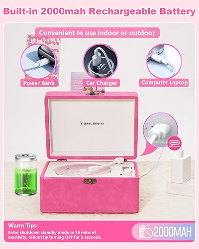 Miniatura 6 de Reproductor de CD portátil para el hogar con altavoces mejorados, entrada y salida Bluetooth, reproductor de CD de escritorio recargable con