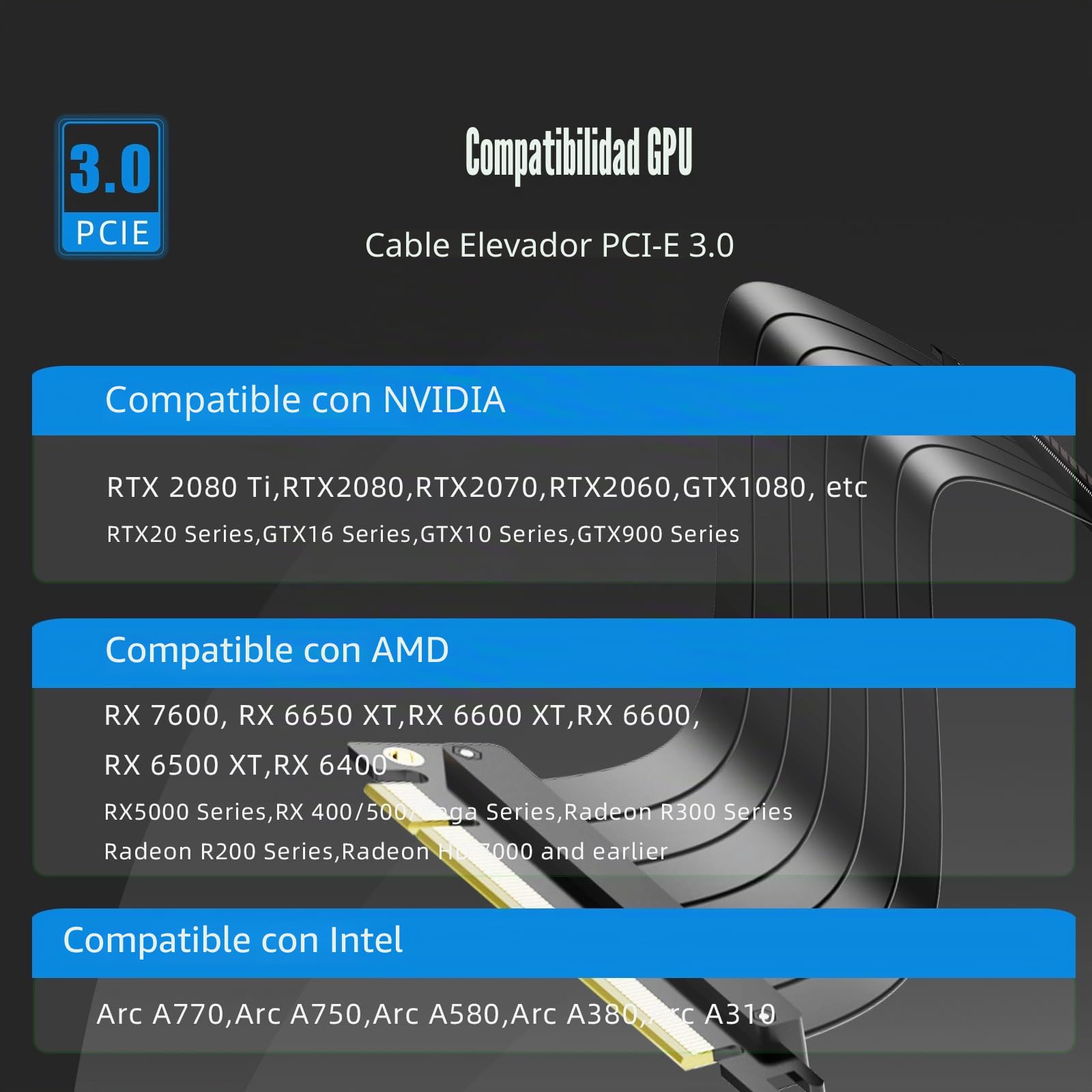 GLOTRENDS 200mm PCIe 3.0 X16 Riser Cable para gama baja PCIe 3.0 GPUs, tales como GeForce RTX 20/GTX 16/GTX 10 Series y AMD Radeon RX5000/VII/RX Vega/R9 Fury Series, etc