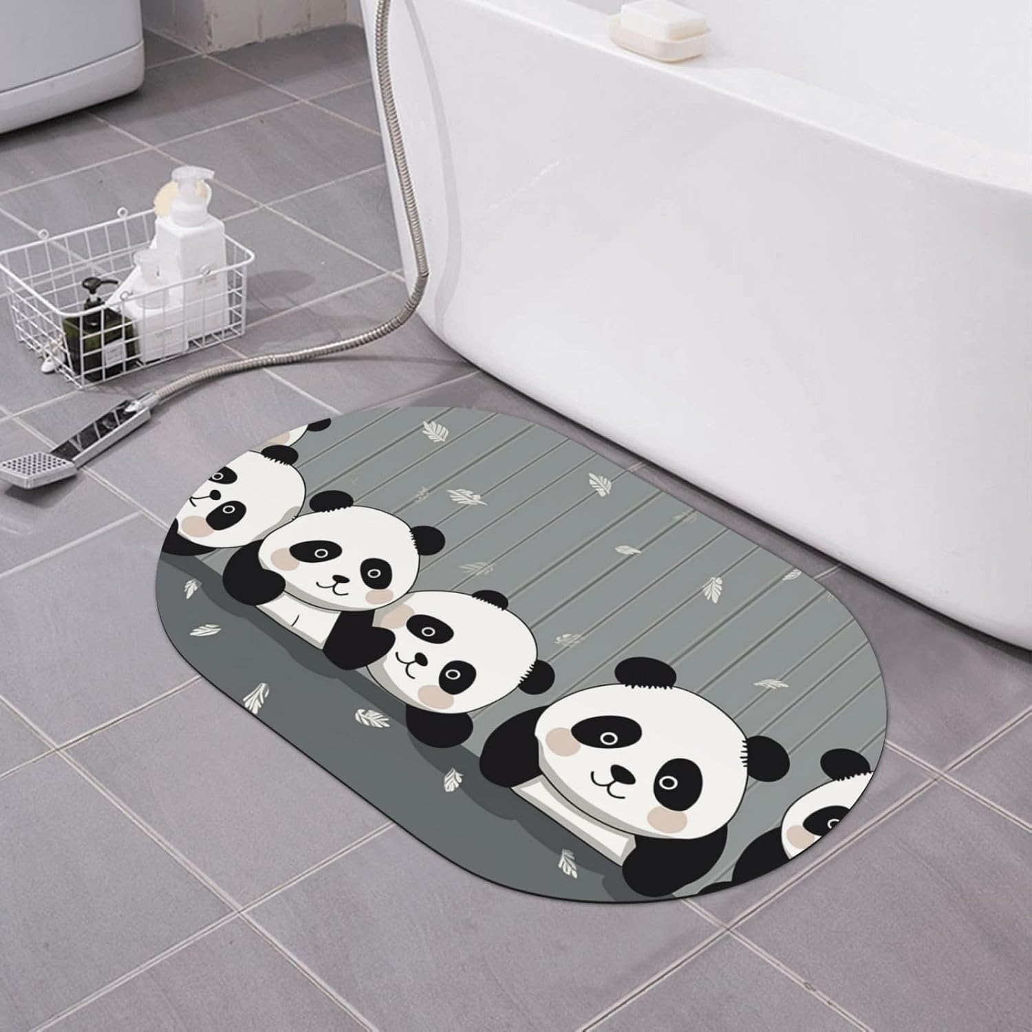 Funny Baby Panda Diatomaceous Earth Bath Mat Soft Bathtub Mat Rugs Non Slip-Super Absorbent Bathroom Floor Mat Quick Dry Diatomaceous Bath Mats for Bathroom 23.6 X 15.7 Inches