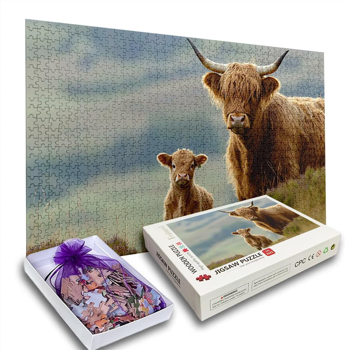 Puzzle 1500 Piezas Adultos, Puzzle 1500 Piezas de Madera, Rompecabezas para Adultos Animal Patrón, Rompecabezas Desafiante para Toda la Familia, Regalos Originales para Mujer, Tema: Highland Cow, D-42