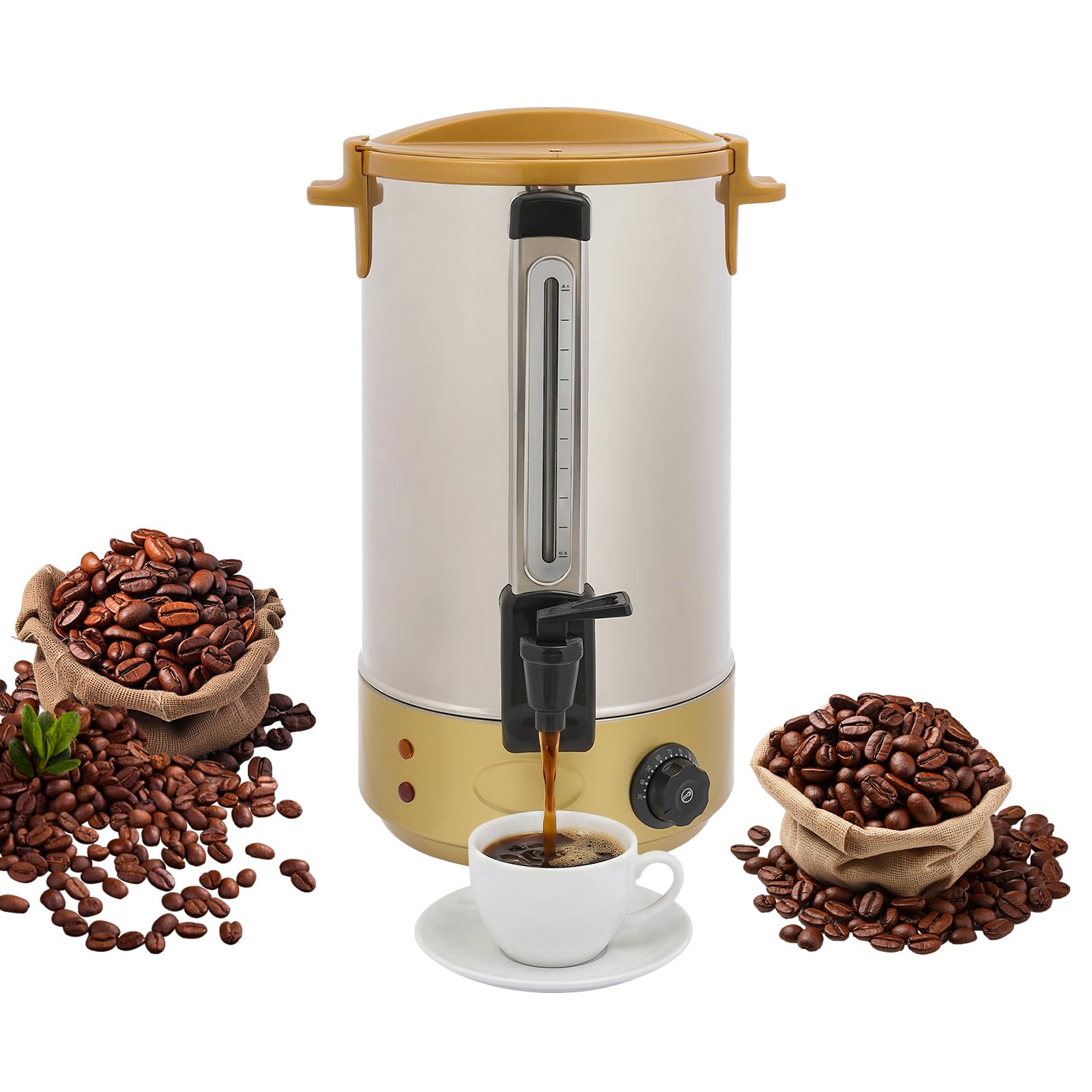 120Cup Electric Hot Water Dispenser, 7.4 Gal Stainless Steel Commercial Water Boiler and Warmer, 1800W Temp Adjustable Tabletop Tea Coffee Urn for Parties (7.4Gal Gold)