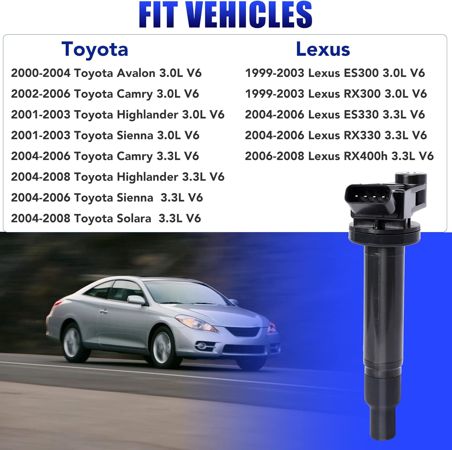 Set of 6 Ignition Coils Fits for 3.0 V6 Toyota Sienna Highlander Camry Avalon Lexus ES300 RX300 1999 2000 2001 2002 2003 2004 2005 2006 2007 2008 Coil Packs Replaces# UF267 C1175