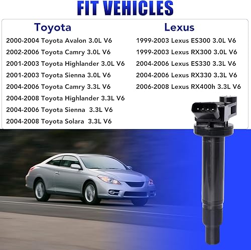 Miniatura 6 de Juego de 6 bobinas de encendido y bujías para Toyota Sienna Avalon Camry Highlander Lexus ES300 RX300 ES 300 RX 300 1999 2000 2001 2002 2003 2004