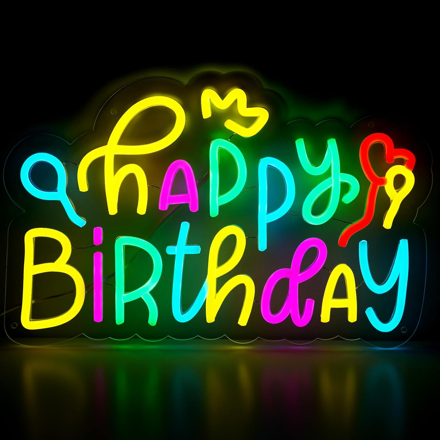 Happy Birthday Neon Sign for Birthday Party, Neon Signs for Wall Decor, 10 Levels Dimmable LED Neon Lights for Party Decorations, Girls/Boys Room Decor, LED Sign Power by USB, Colorful